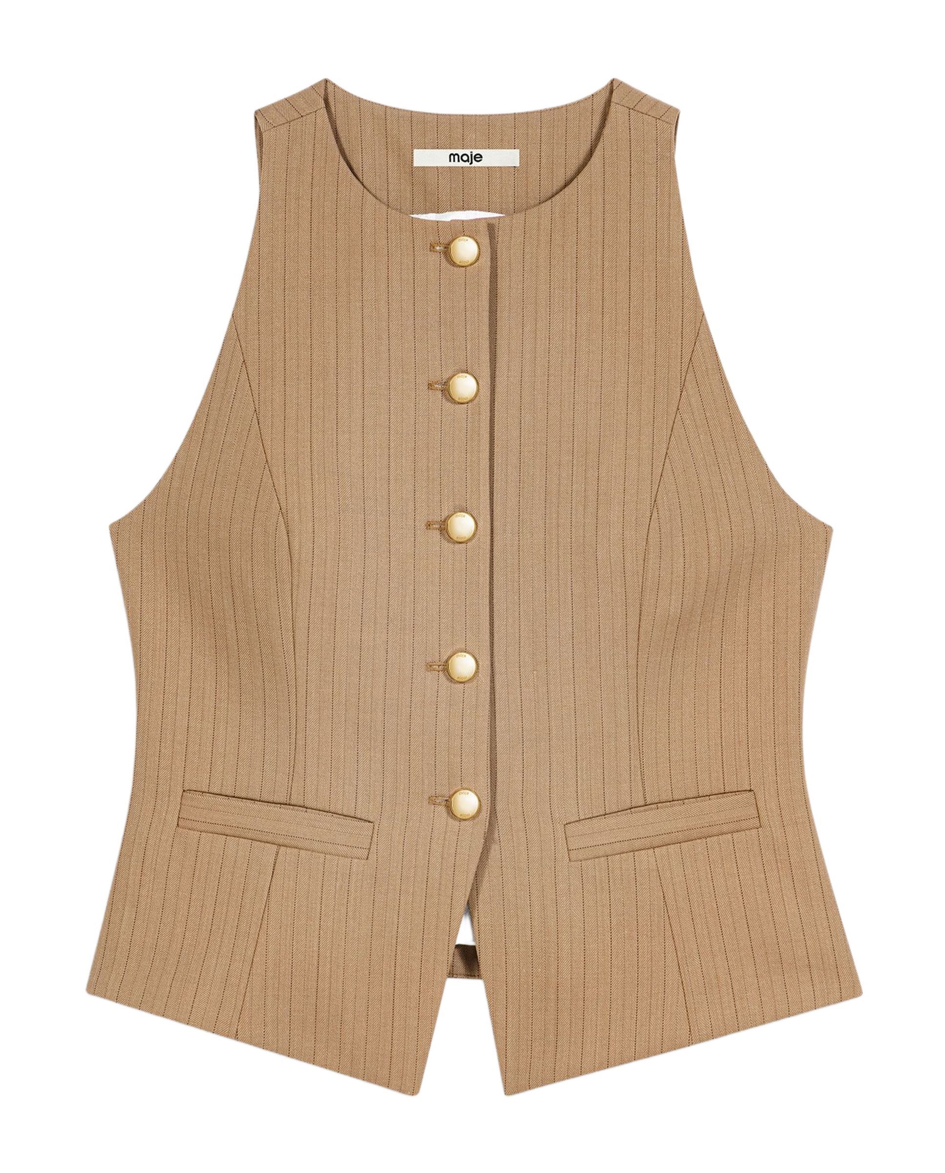 Chaleco de mujer sastre largo con lana - Maje - Beige Beige-7