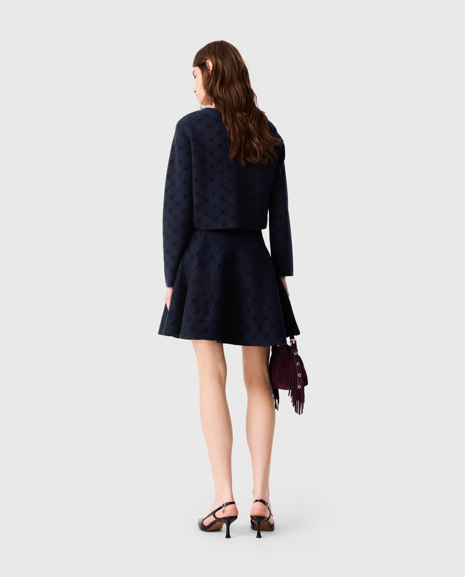 Cárdigan de mujer corto jacquard de rombos con lentejuelas - Maje - Azul marino Azul marino-2