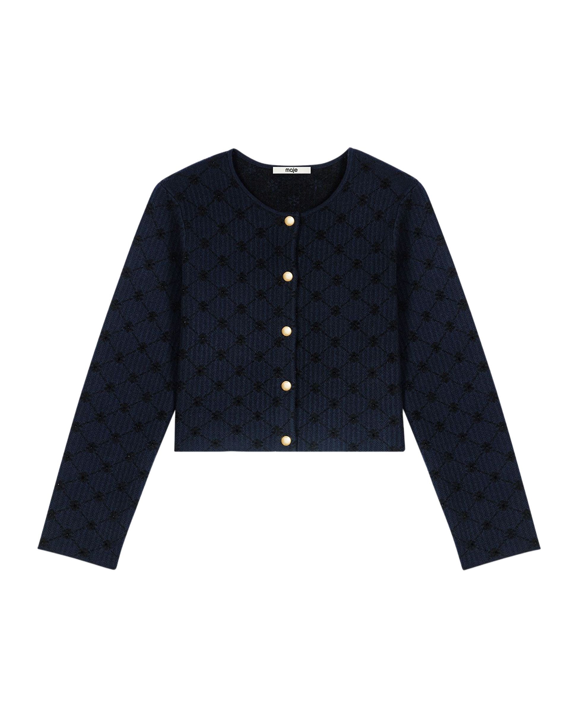 Cárdigan de mujer corto jacquard de rombos con lentejuelas - Maje - Azul marino Azul marino-7