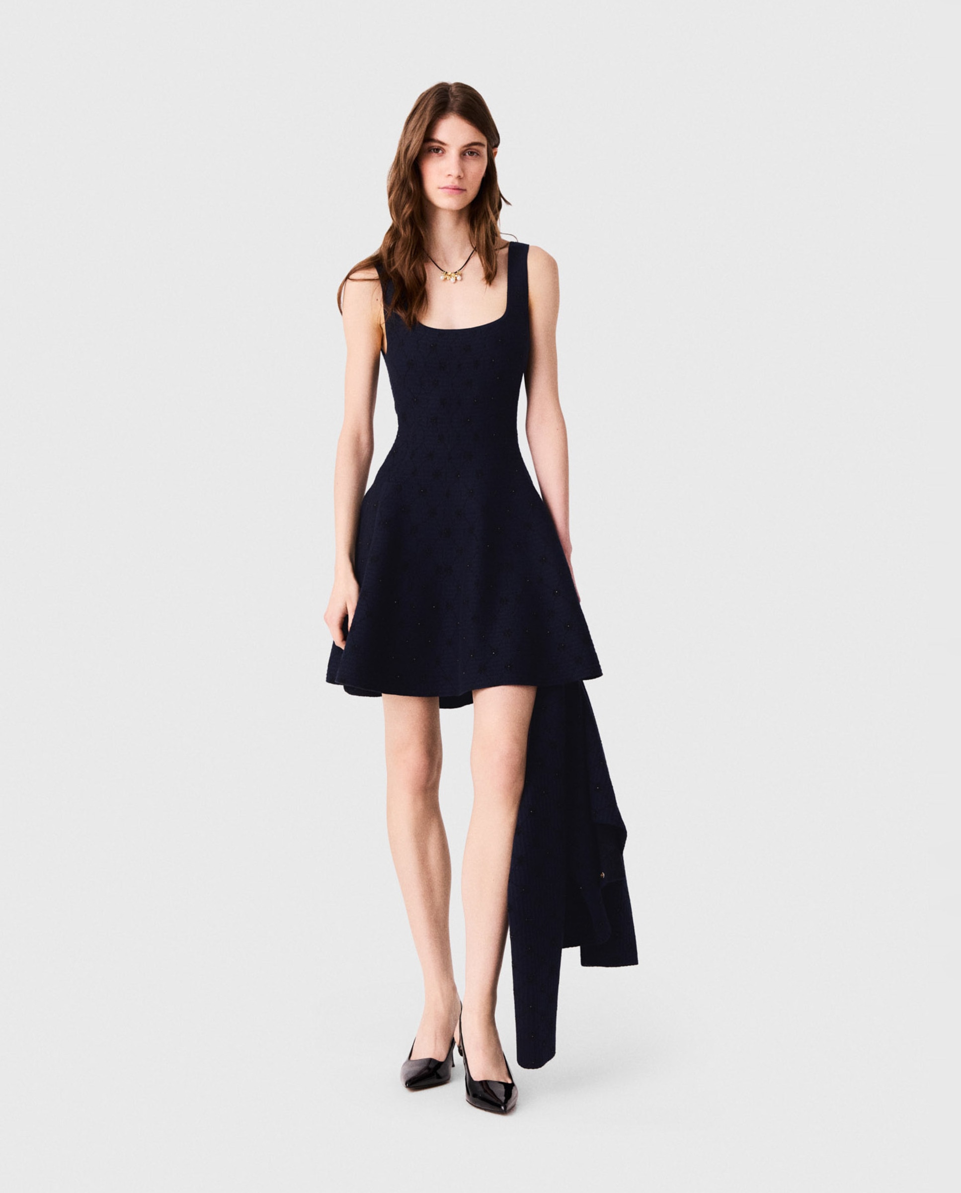 Vestido corto acampanado jacquard - Maje - Azul marino Azul marino-1