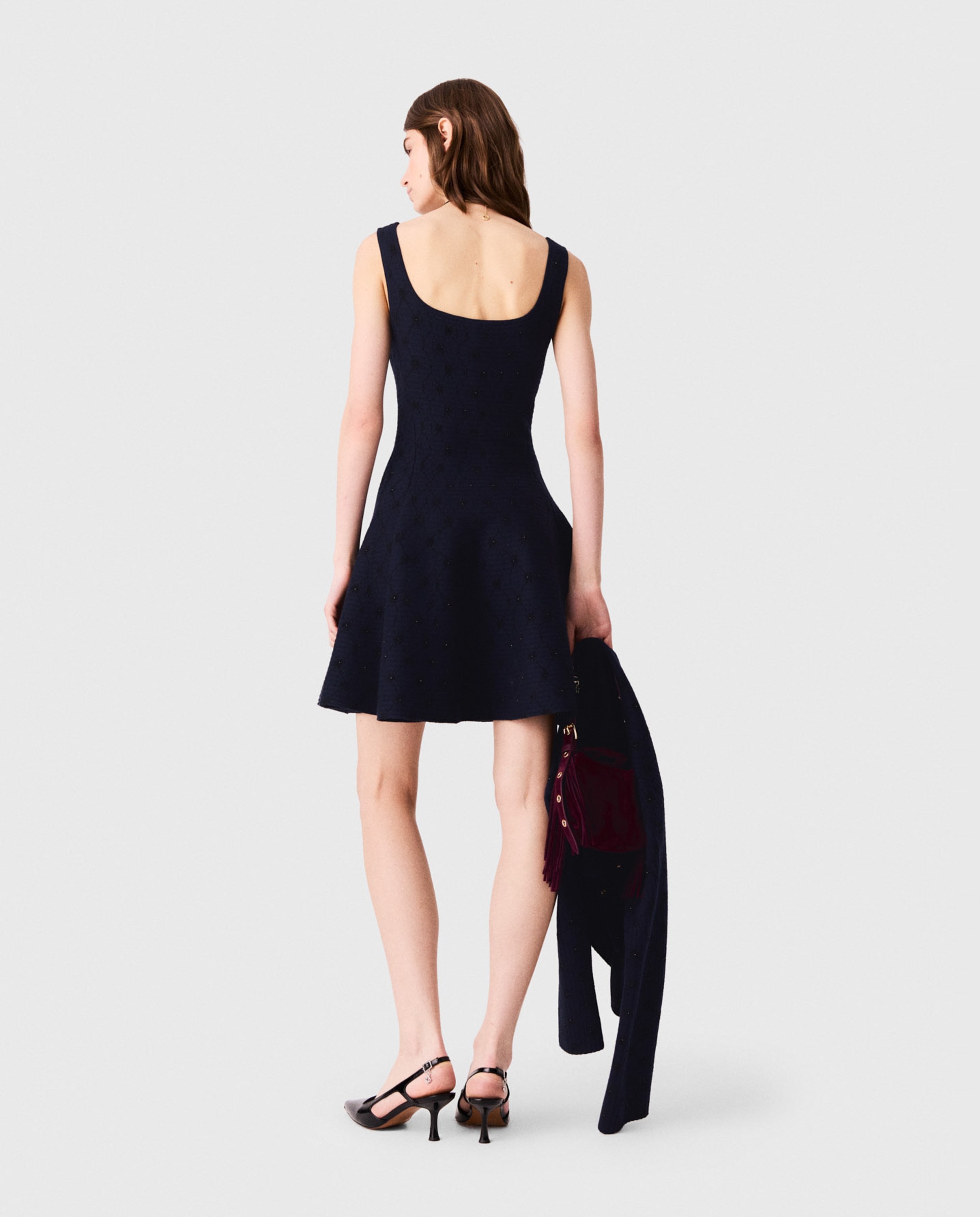 Vestido corto acampanado jacquard - Maje - Azul marino Azul marino-3