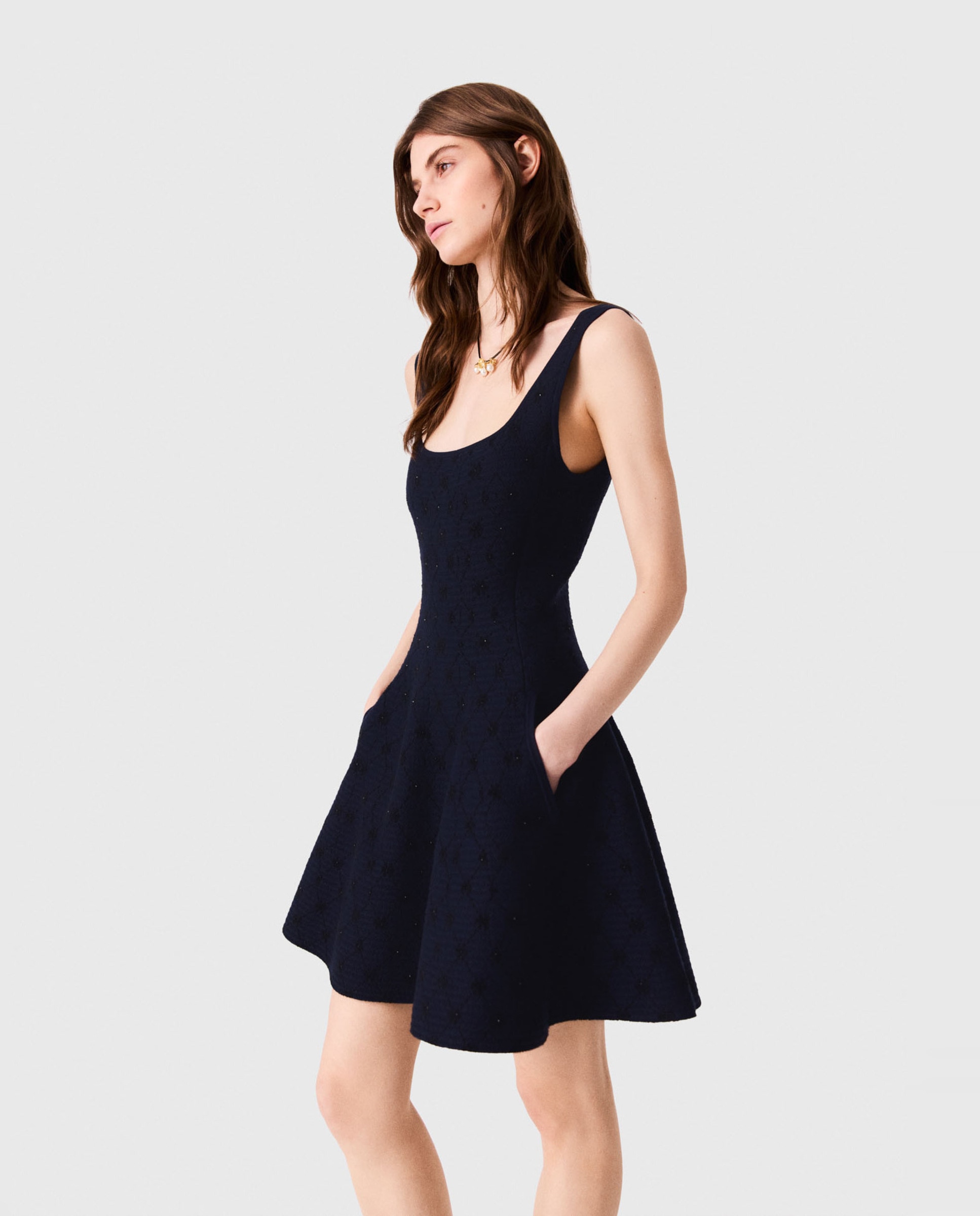 Vestido corto acampanado jacquard - Maje - Azul marino Azul marino-4