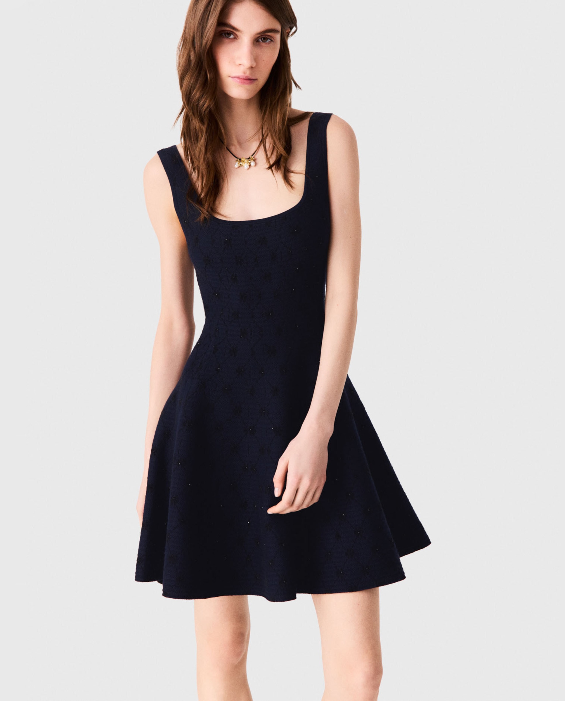 Vestido corto acampanado jacquard - Maje - Azul marino Azul marino-5
