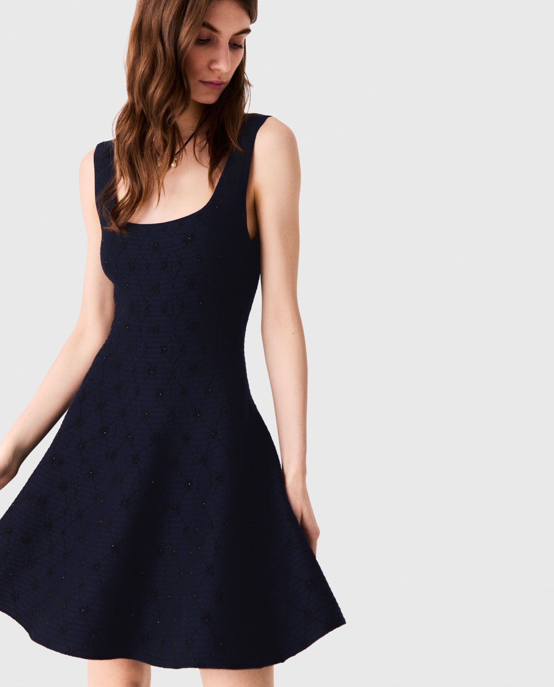 Vestido corto acampanado jacquard - Maje - Azul marino Azul marino-6