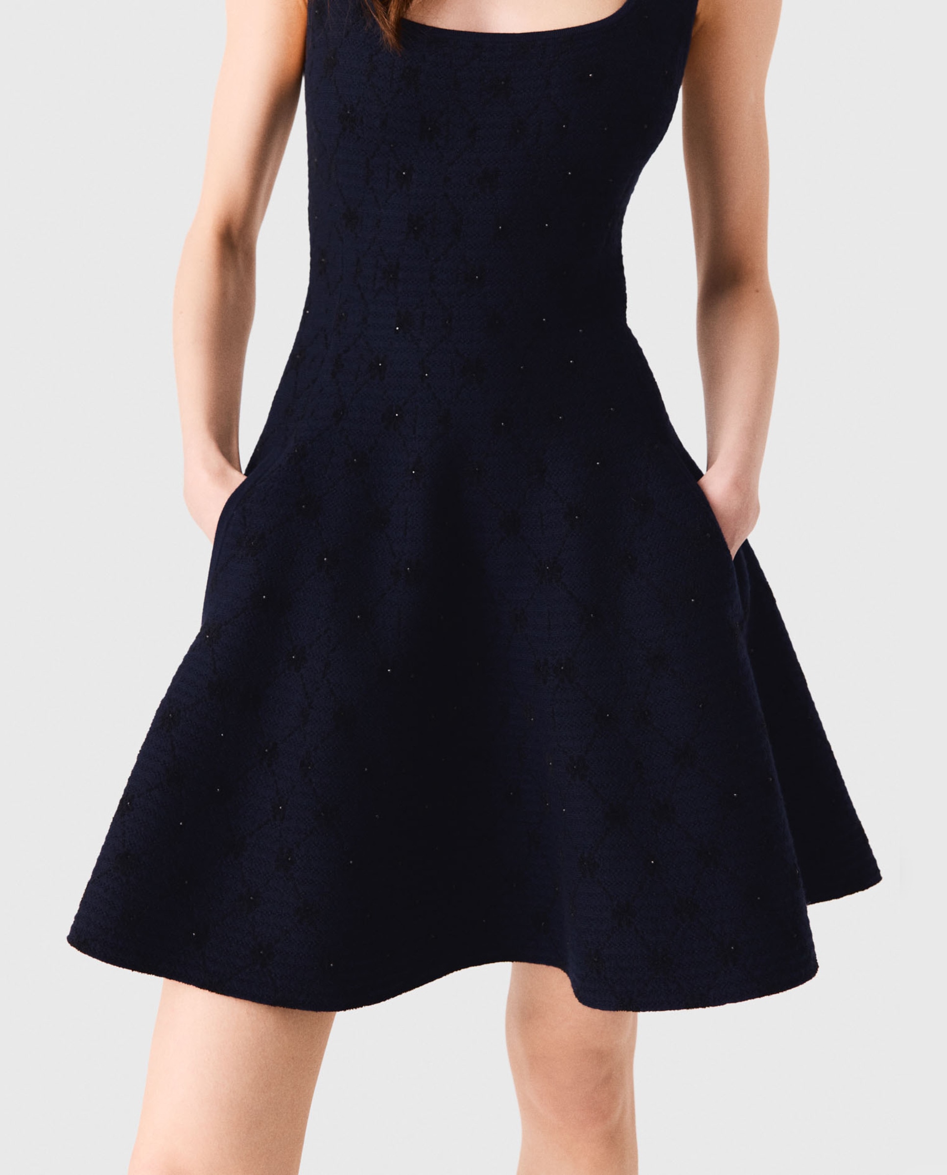 Vestido corto acampanado jacquard - Maje - Azul marino Azul marino-7