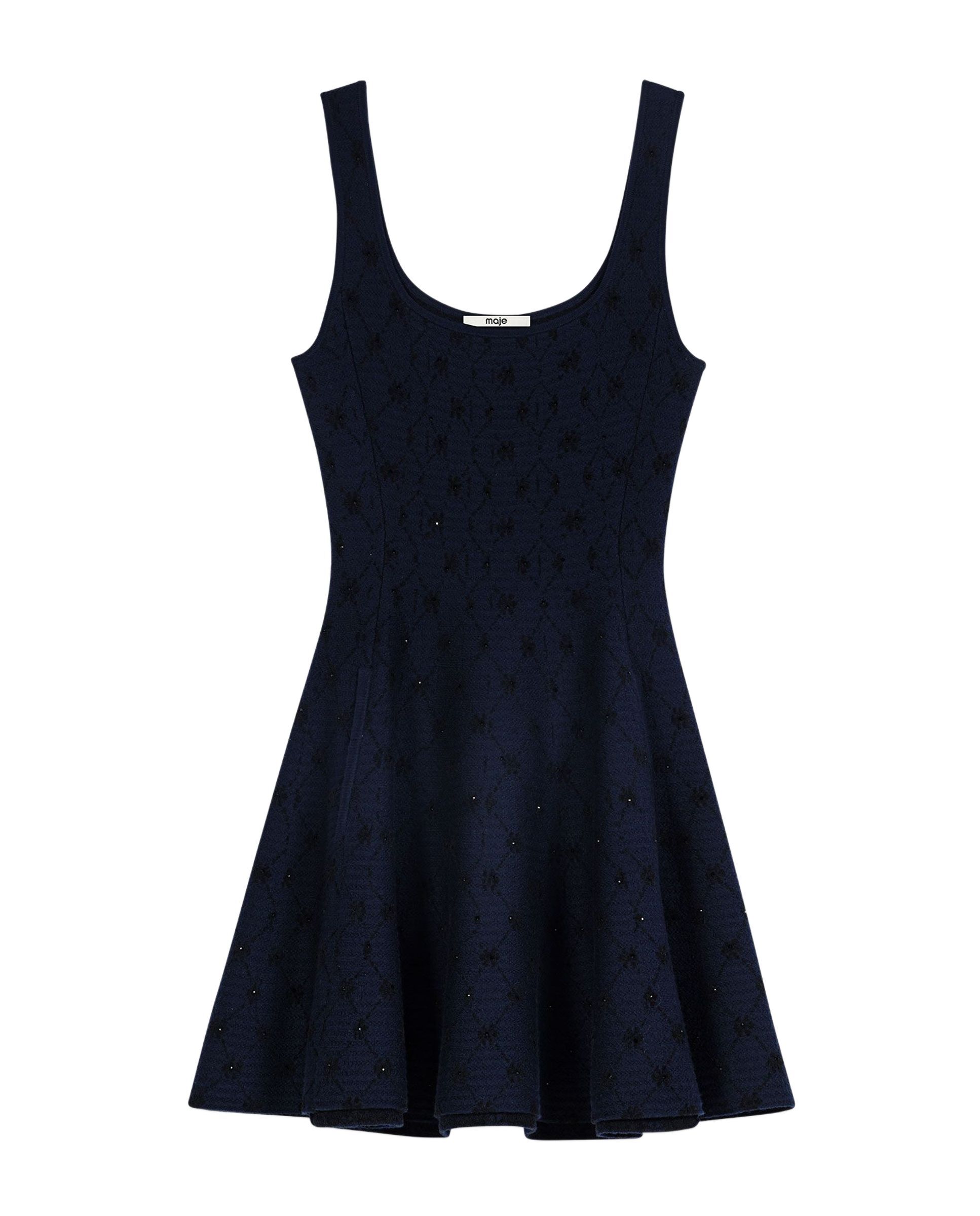 Vestido corto acampanado jacquard - Maje - Azul marino Azul marino-8