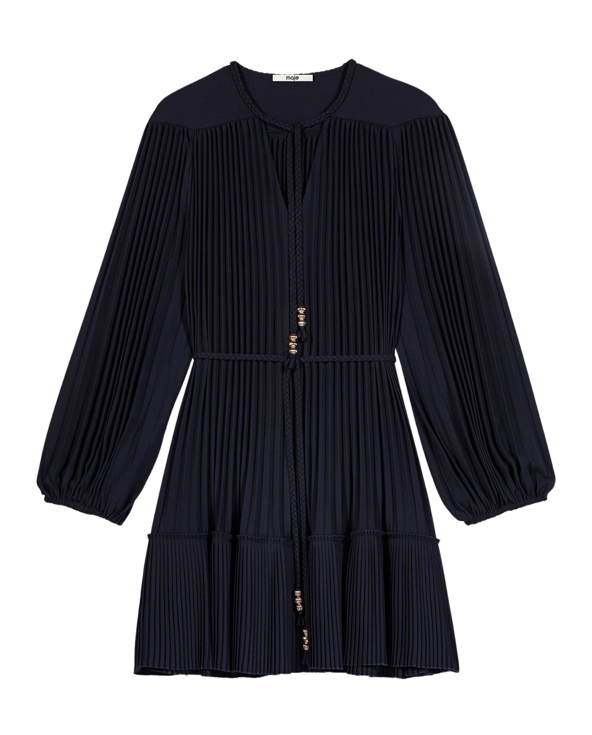 Vestido corto plisado acampanado con escote en v - Maje - Azul marino Azul marino-7