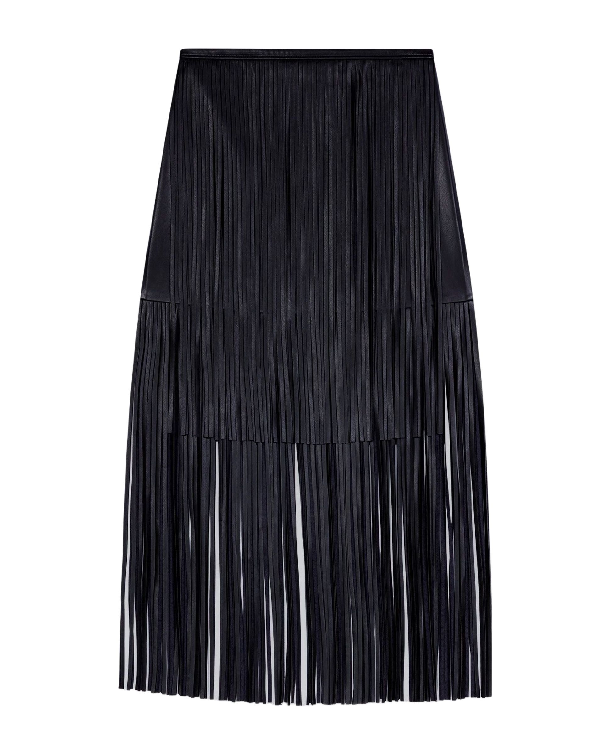 Falda larga con flecos efecto piel - Maje - Negro Negro-8