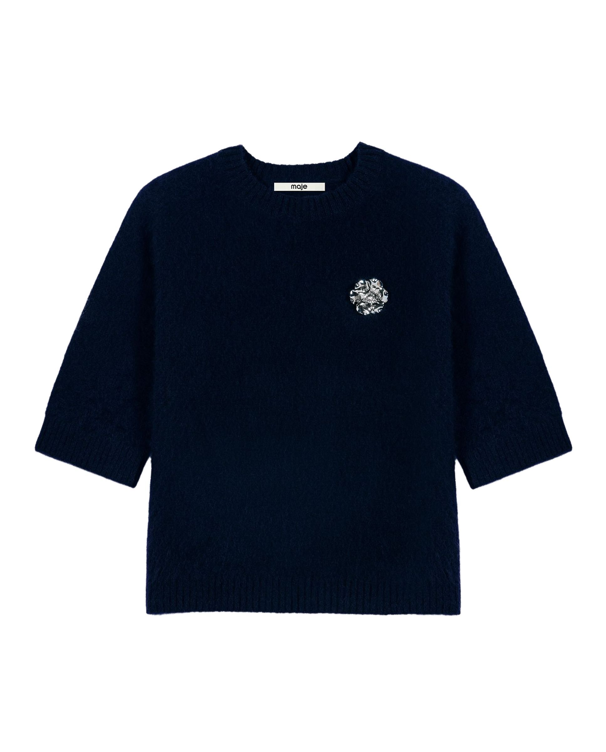 Jersey de lana de mujer con broche floral - Maje - Azul marino Azul marino-8