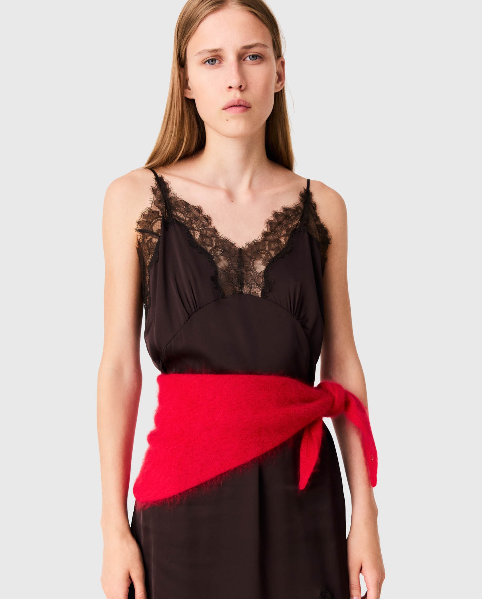 Pañuelo triangular de mujer en lana cepillada - Maje - Rojo Rojo-3