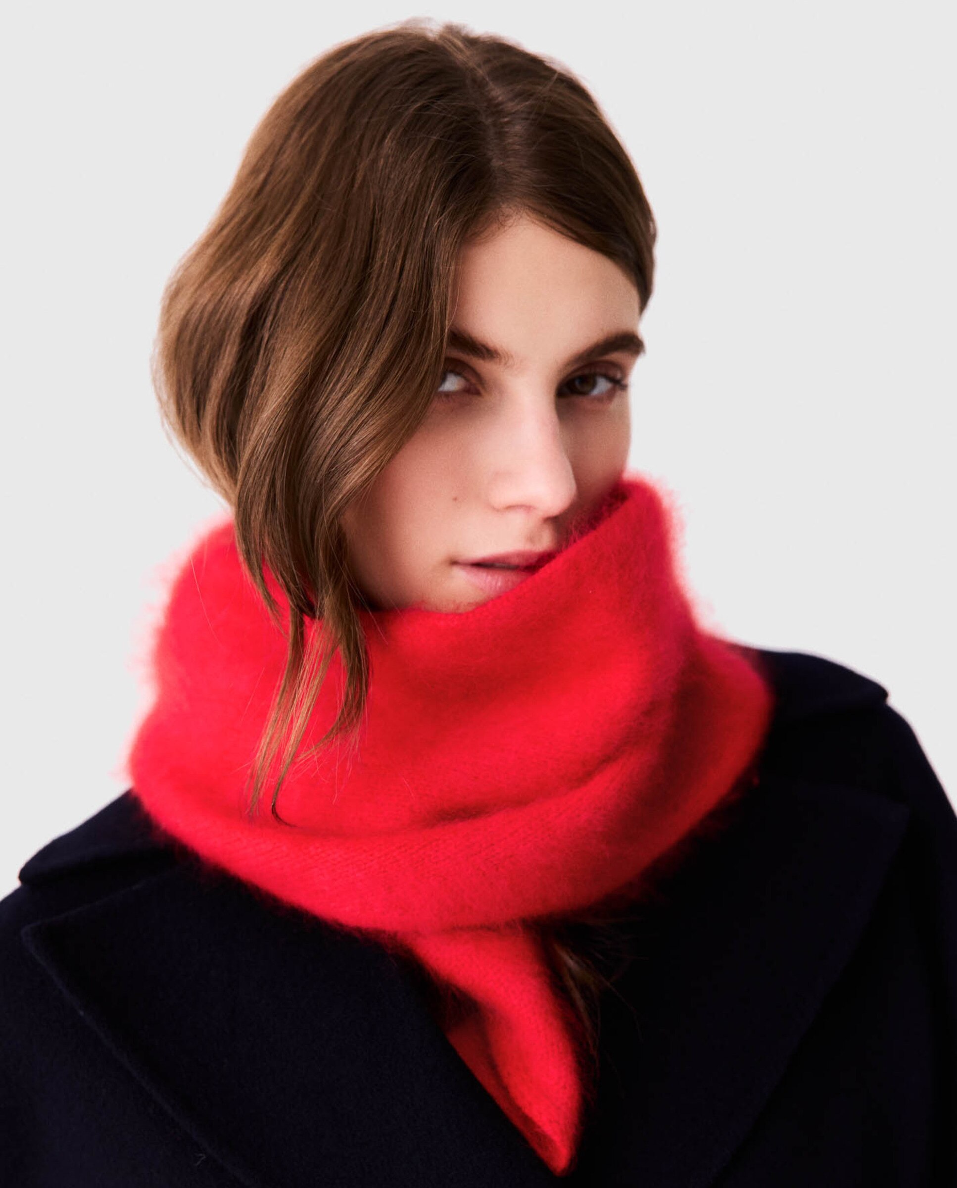 Pañuelo triangular de mujer en lana cepillada - Maje - Rojo Rojo-4