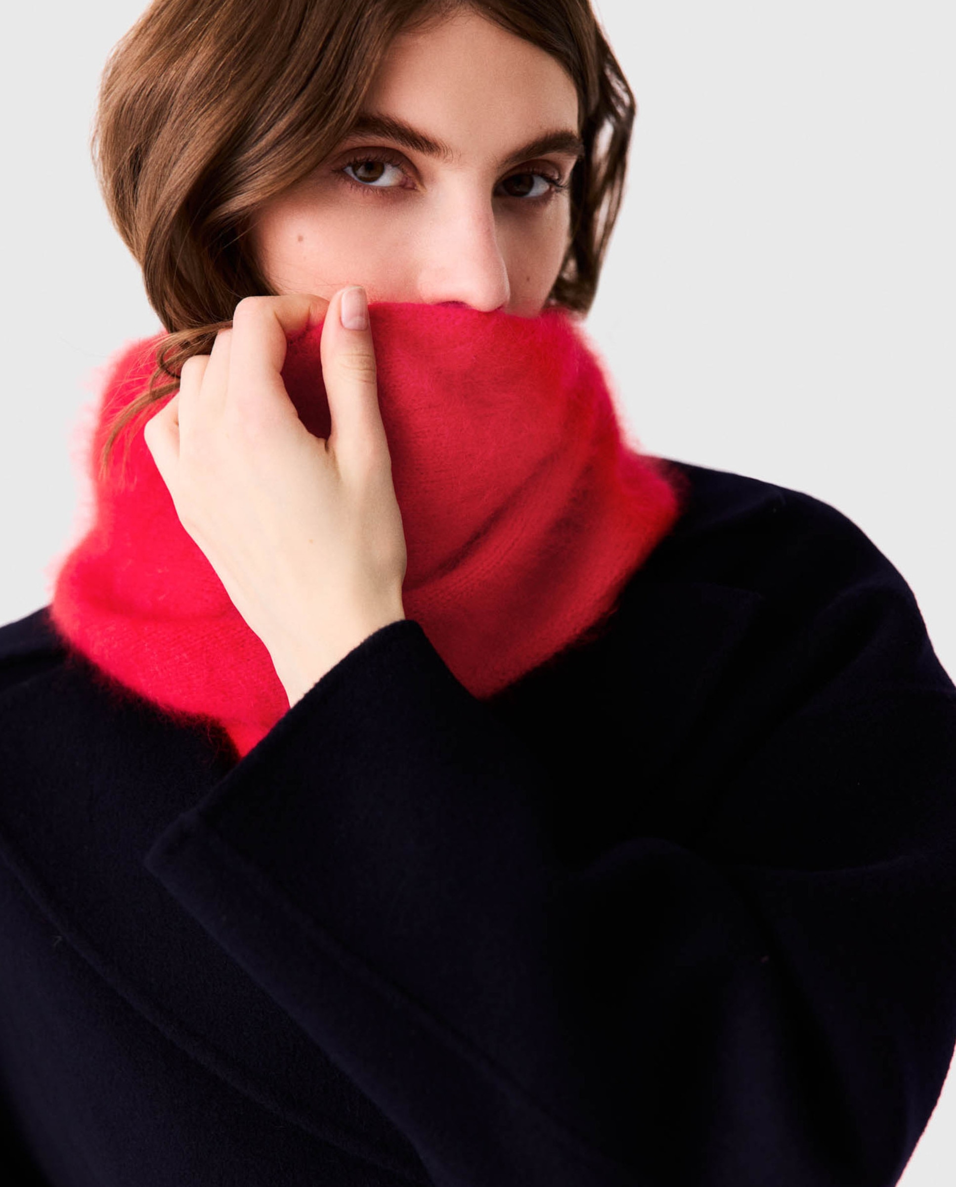 Pañuelo triangular de mujer en lana cepillada - Maje - Rojo Rojo-5