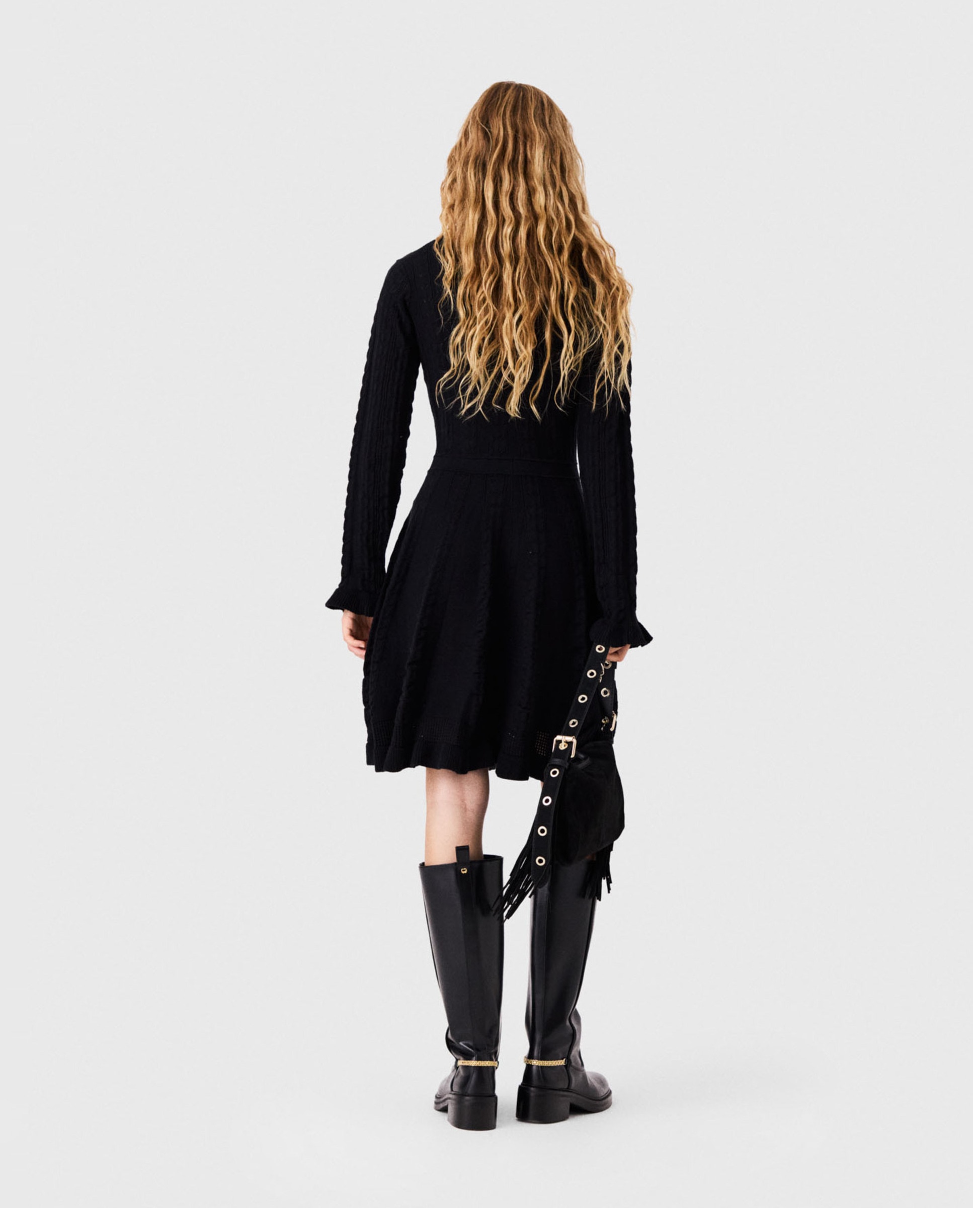 Vestido corto de punto 100% algodón calado con botones - Maje - Negro Negro-4