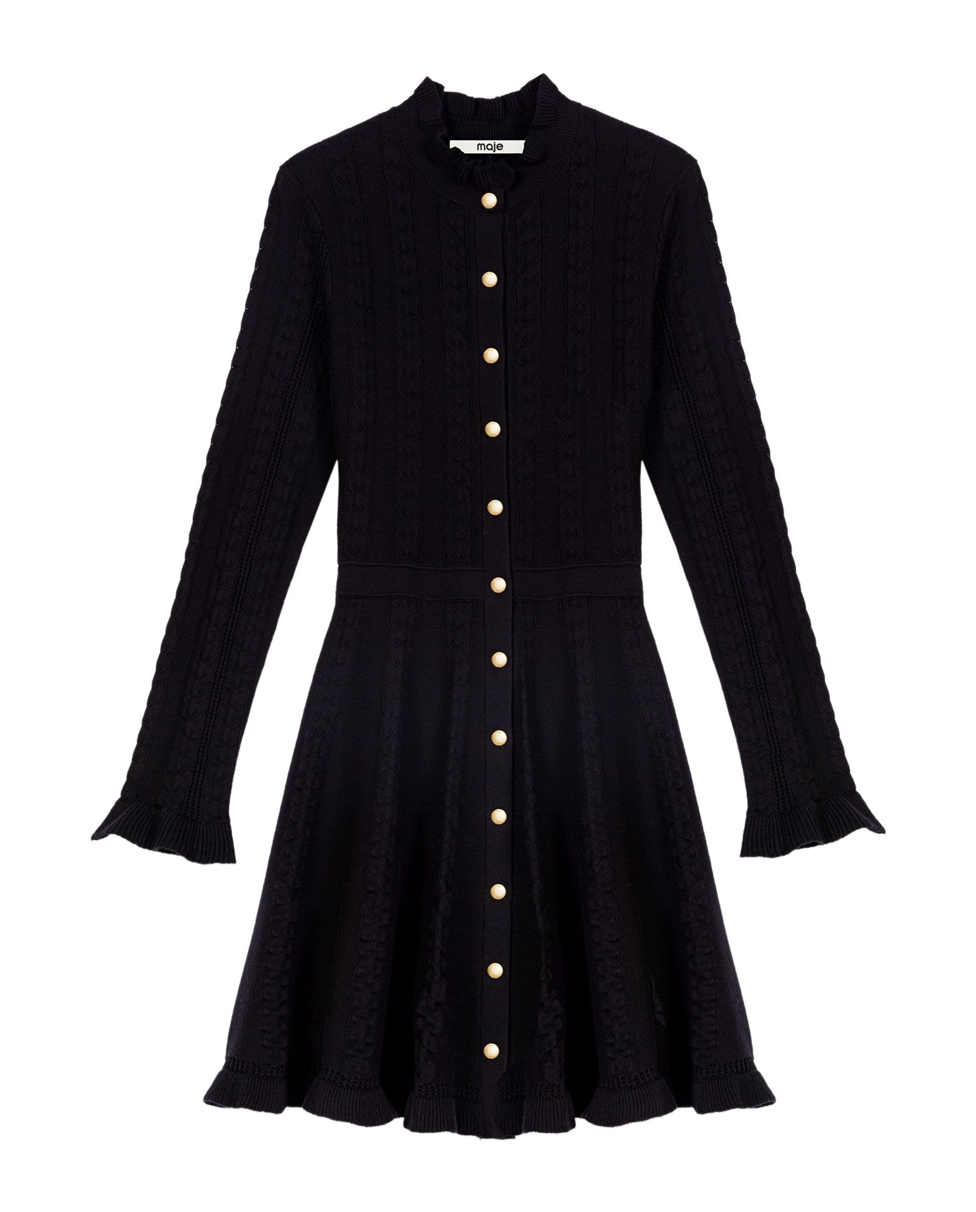 Vestido corto de punto 100% algodón calado con botones - Maje - Negro Negro-8