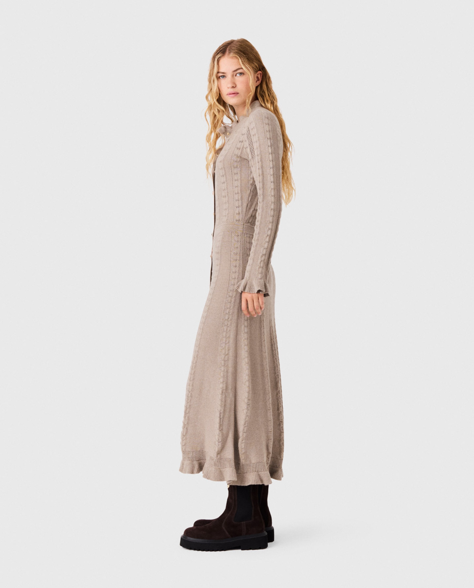 Imagen 2 de Vestido largo de algodón calado con volantes - Maje - Beige Beige