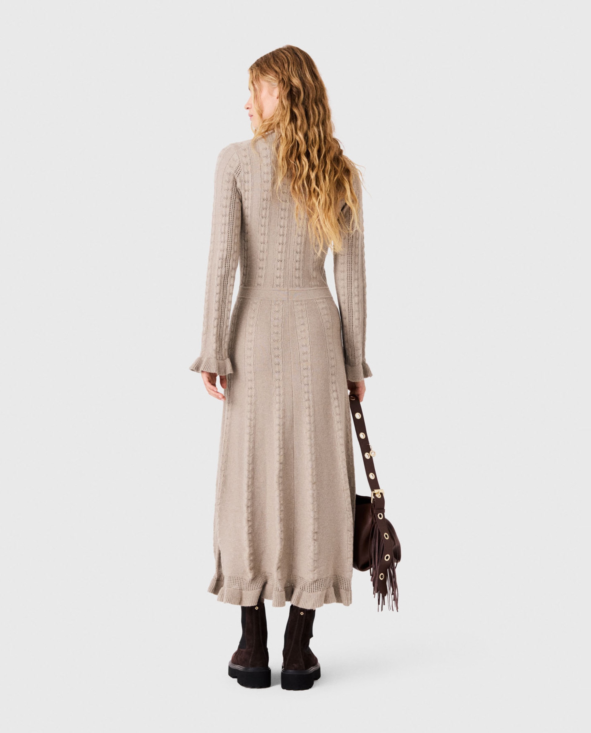 Imagen 3 de Vestido largo de algodón calado con volantes - Maje - Beige Beige