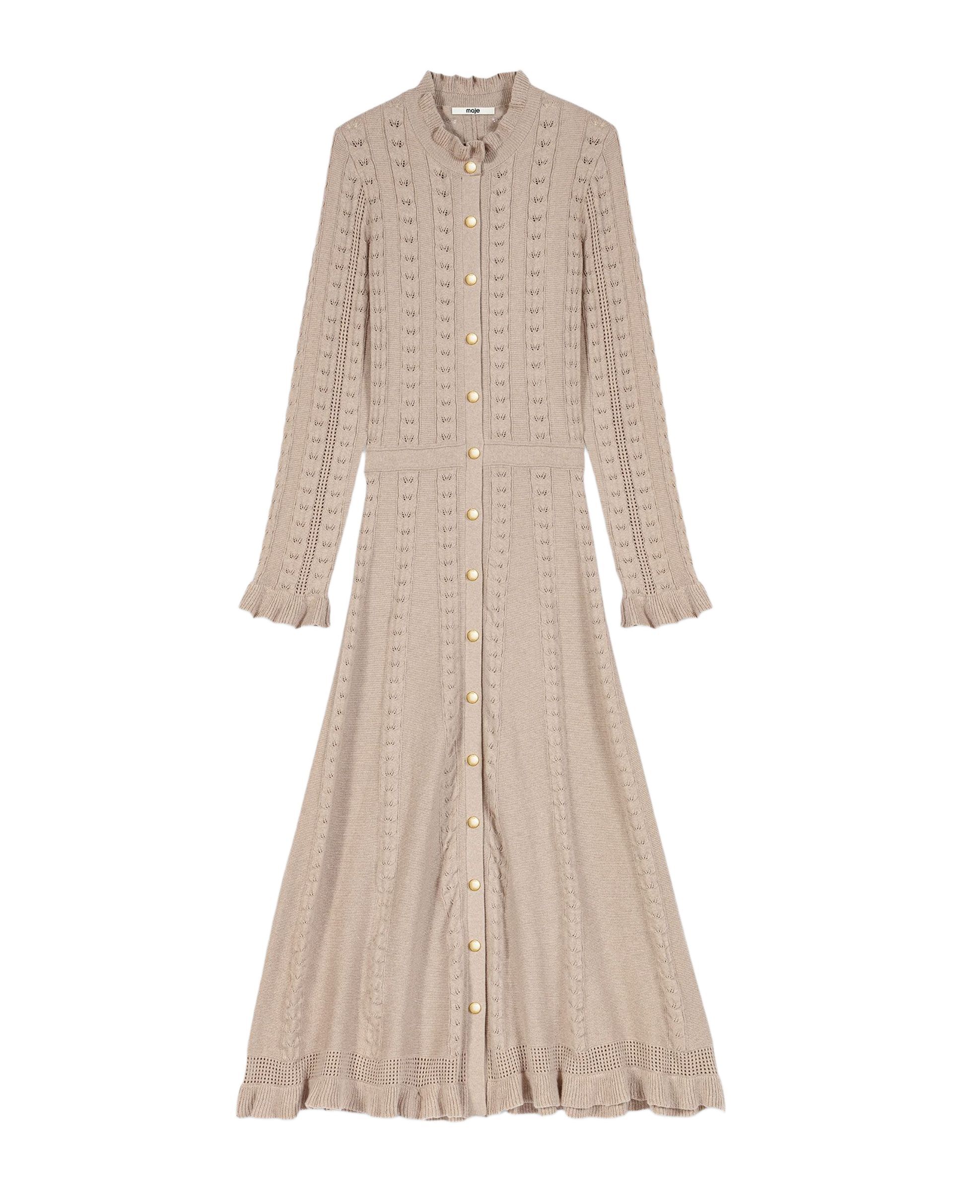 Imagen 10 de Vestido largo de algodón calado con volantes - Maje - Beige Beige