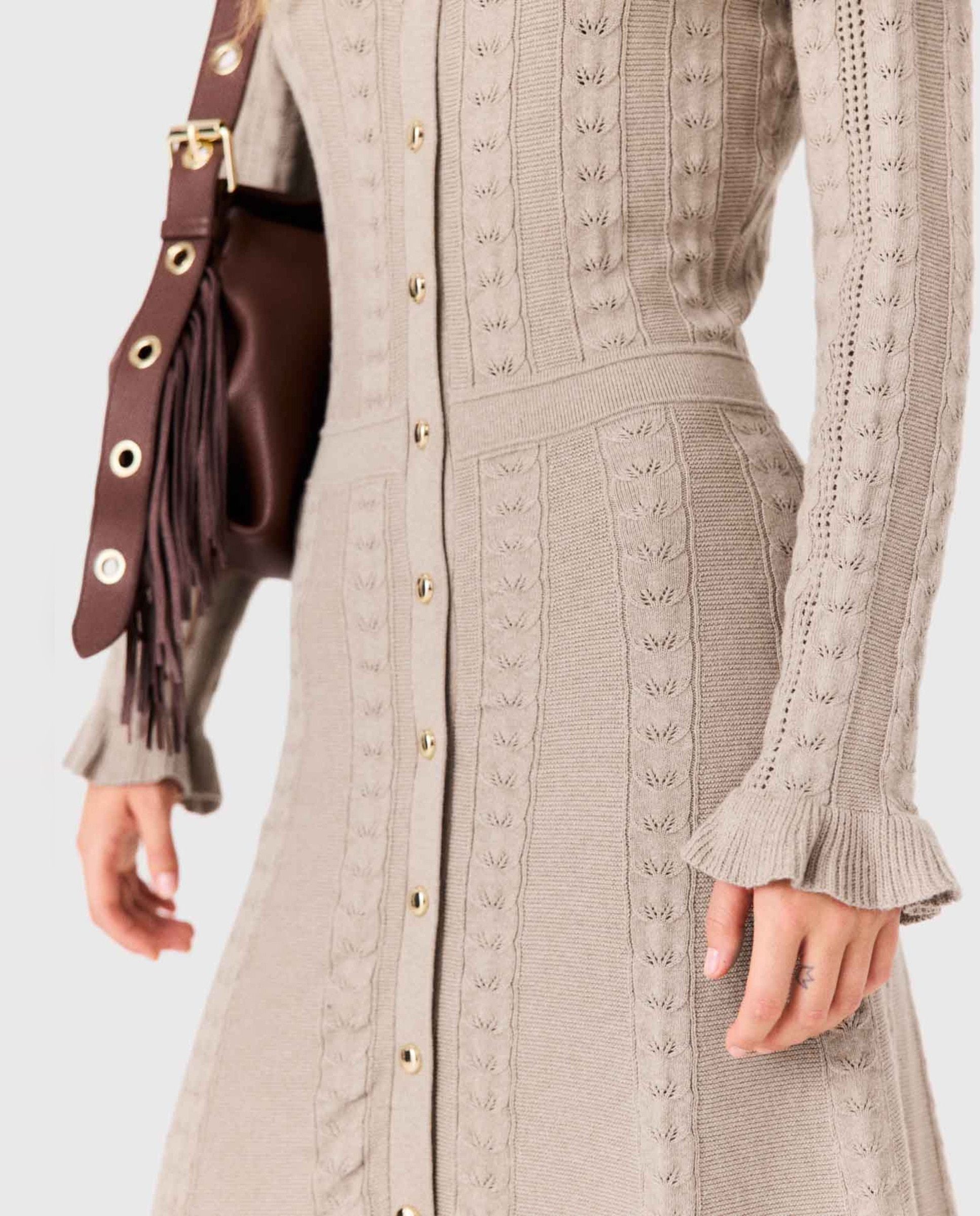 Imagen 4 de Vestido largo de algodón calado con volantes - Maje - Beige Beige