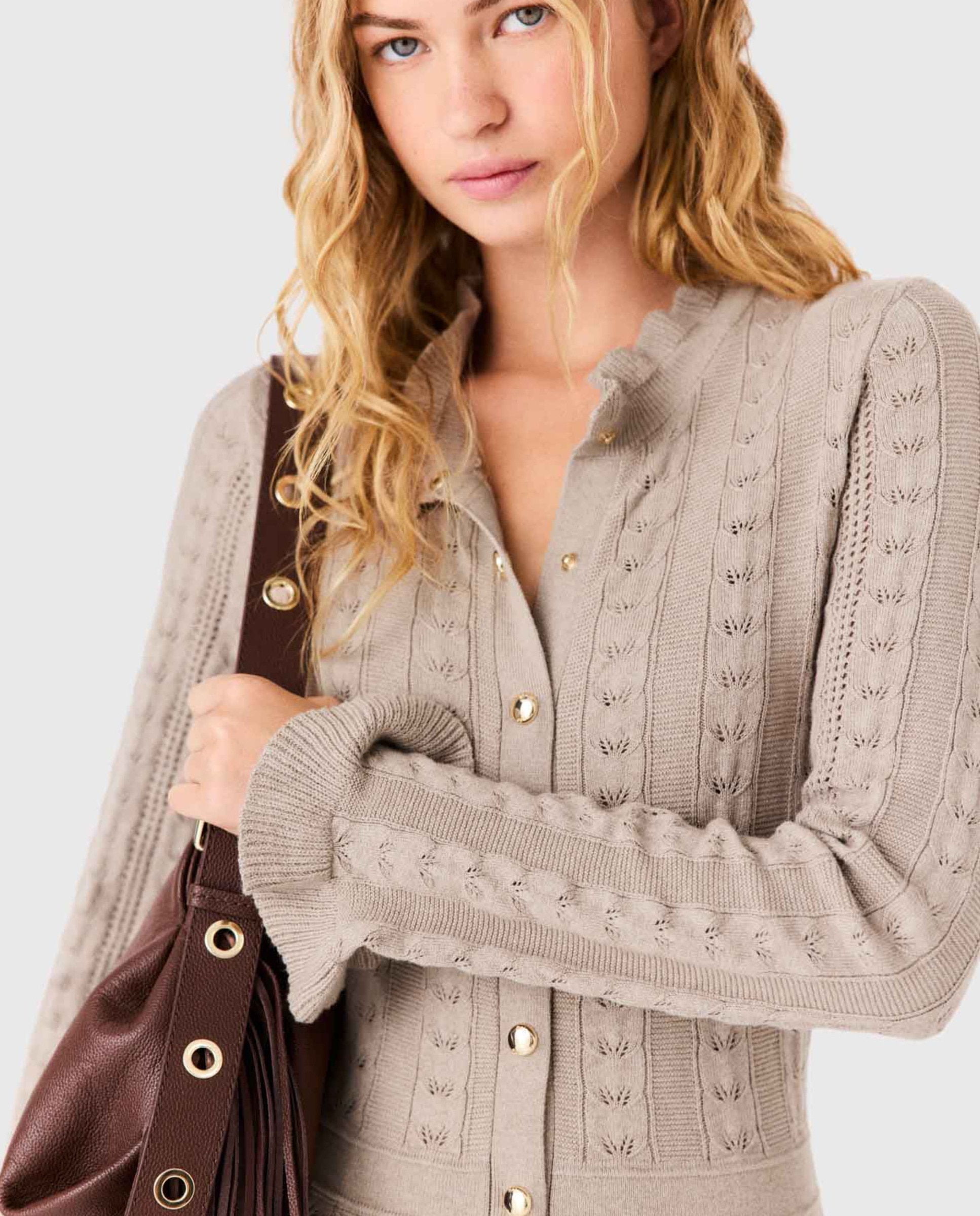 Imagen 5 de Vestido largo de algodón calado con volantes - Maje - Beige Beige