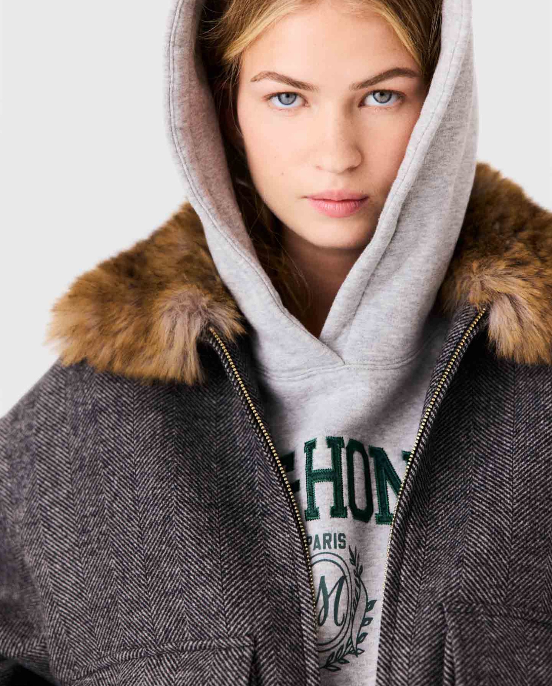 Cazadora de mujer oversize de lana de espiga - Maje - Gris oscuro Gris oscuro-5