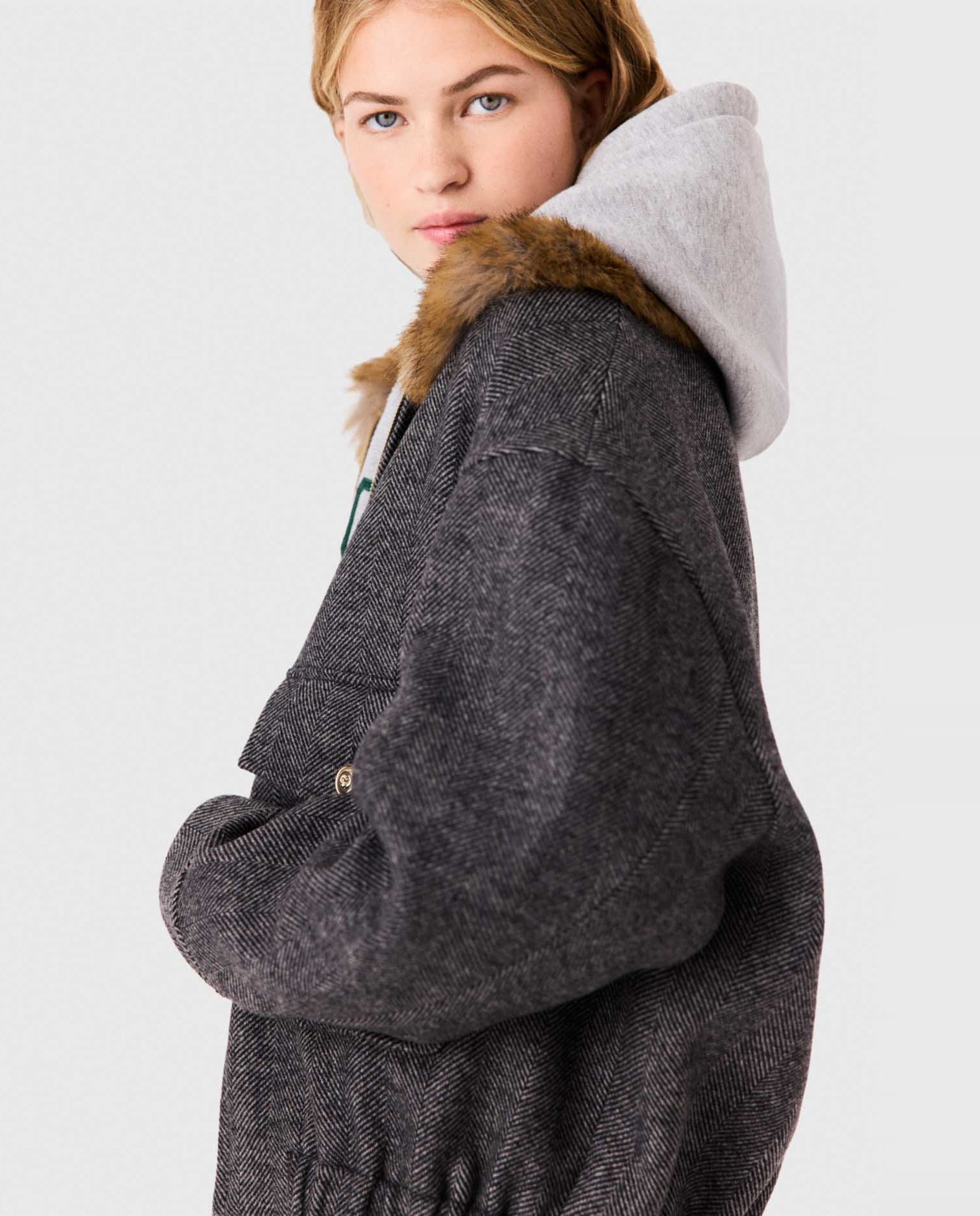 Cazadora de mujer oversize de lana de espiga - Maje - Gris oscuro Gris oscuro-6