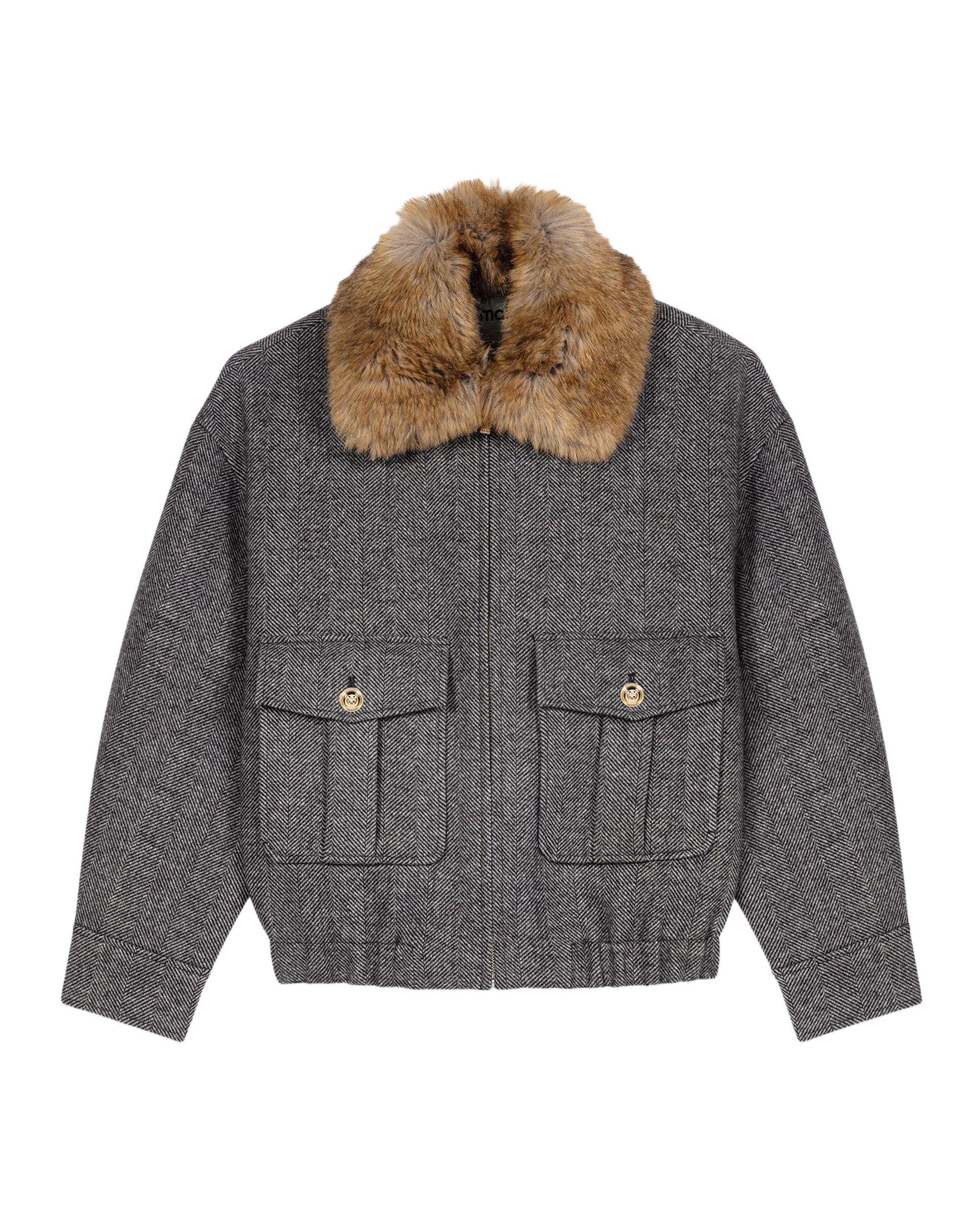 Cazadora de mujer oversize de lana de espiga - Maje - Gris oscuro Gris oscuro-9