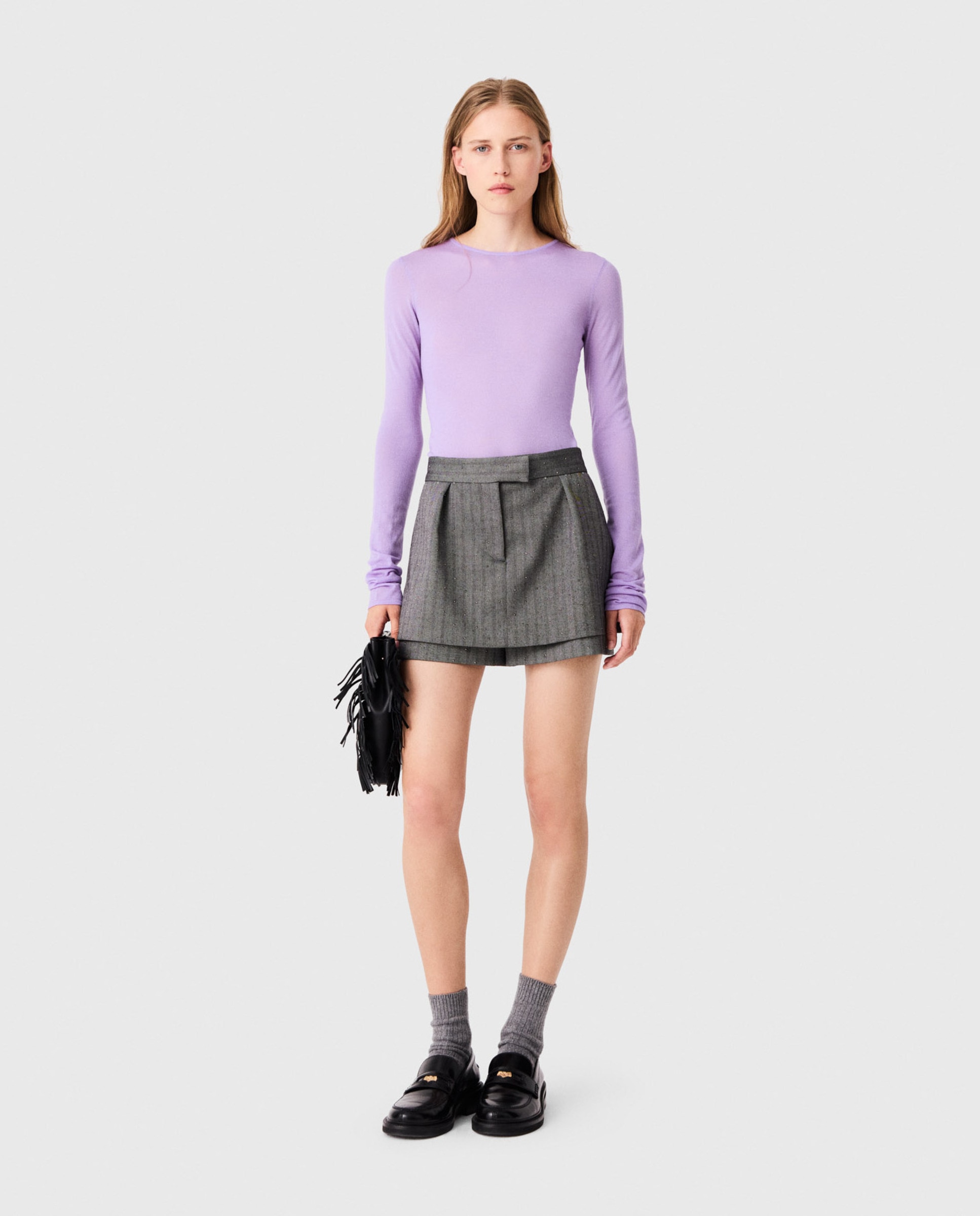 Short de mujer trampantojo sastre con strass - Maje - Gris Gris-1