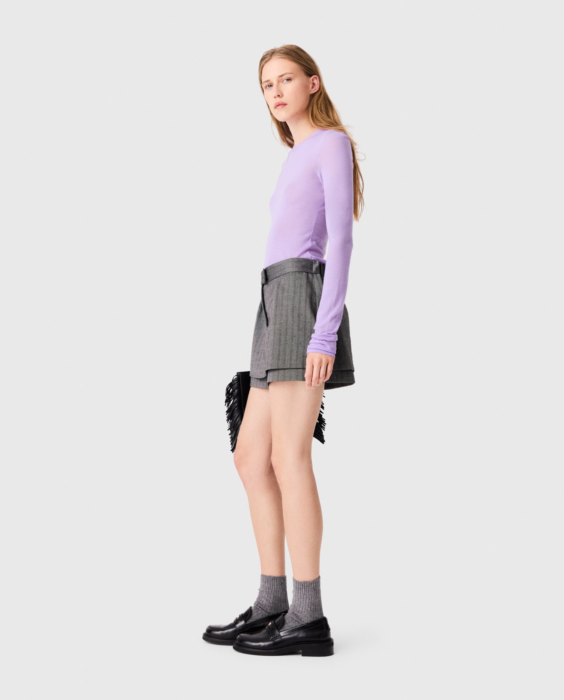 Short de mujer trampantojo sastre con strass - Maje - Gris Gris-2