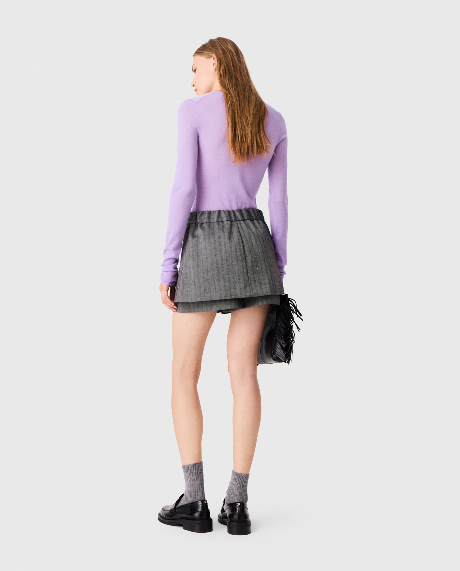 Short de mujer trampantojo sastre con strass - Maje - Gris Gris-3