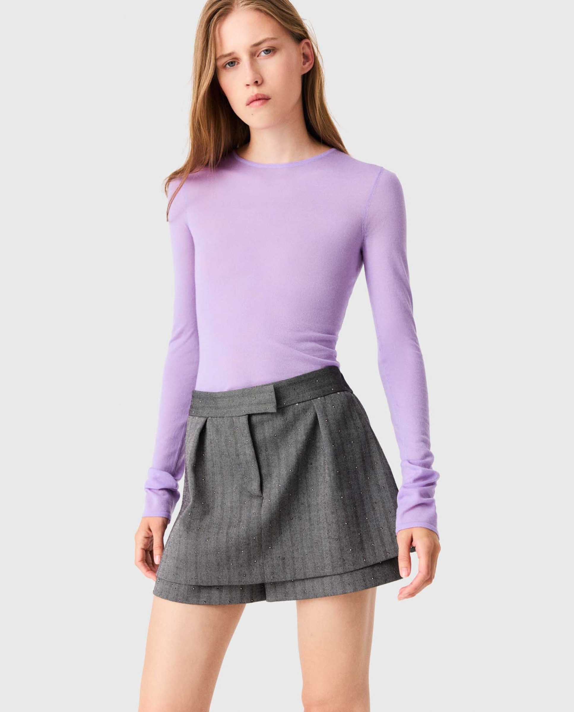 Short de mujer trampantojo sastre con strass - Maje - Gris Gris-4