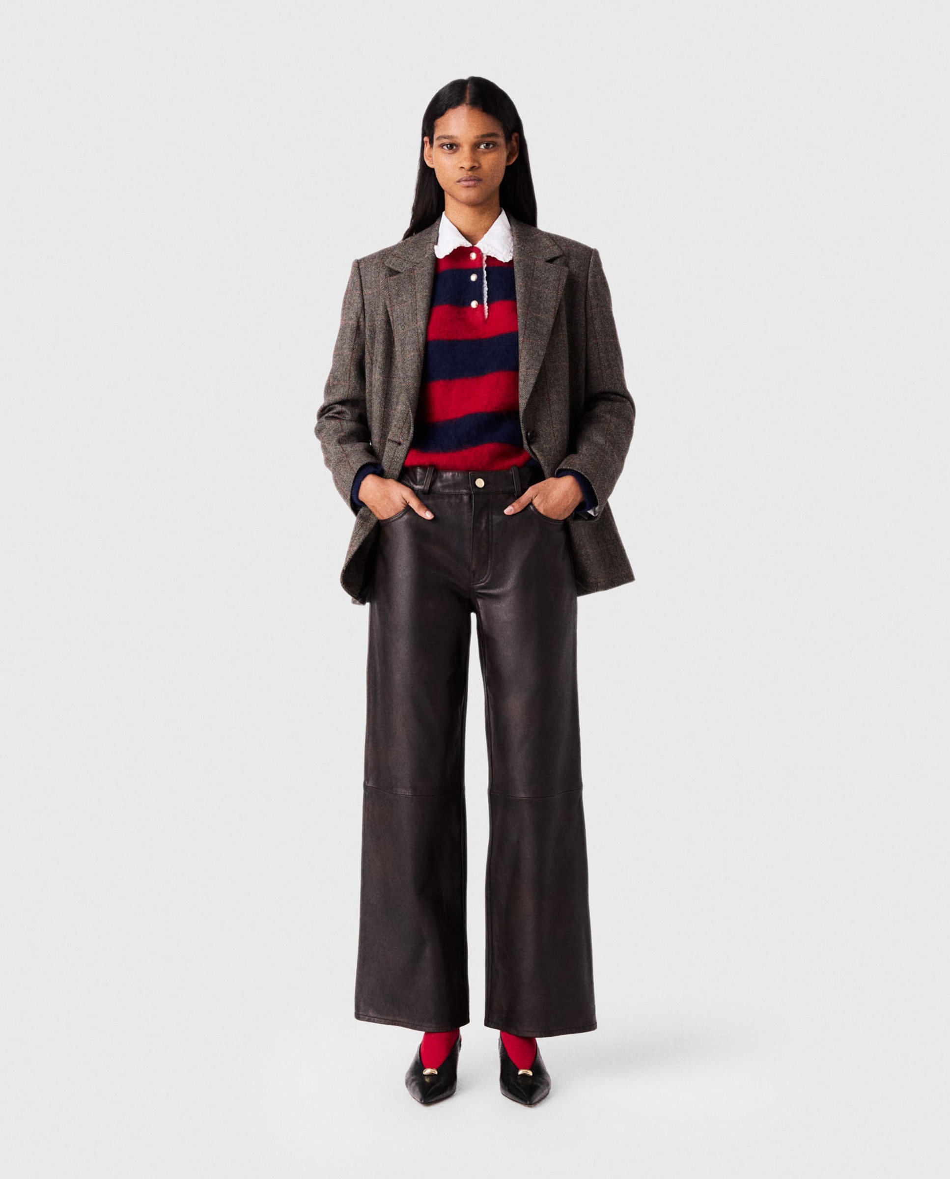 Imagen 0 de Pantalones de mujer rectos de piel Marrón oscuro