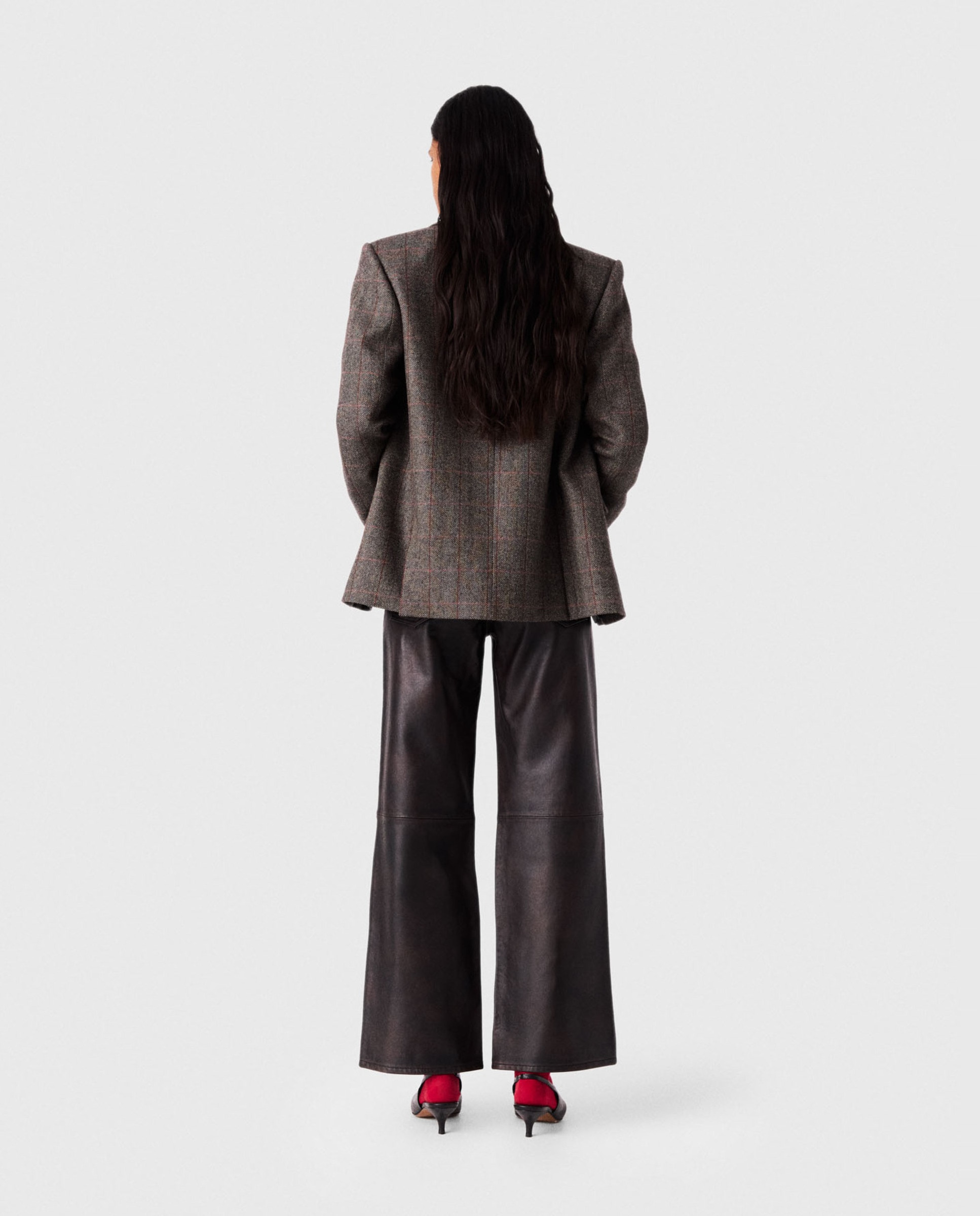 Pantalones de mujer rectos de piel - Maje - Marrón oscuro Marrón oscuro-2
