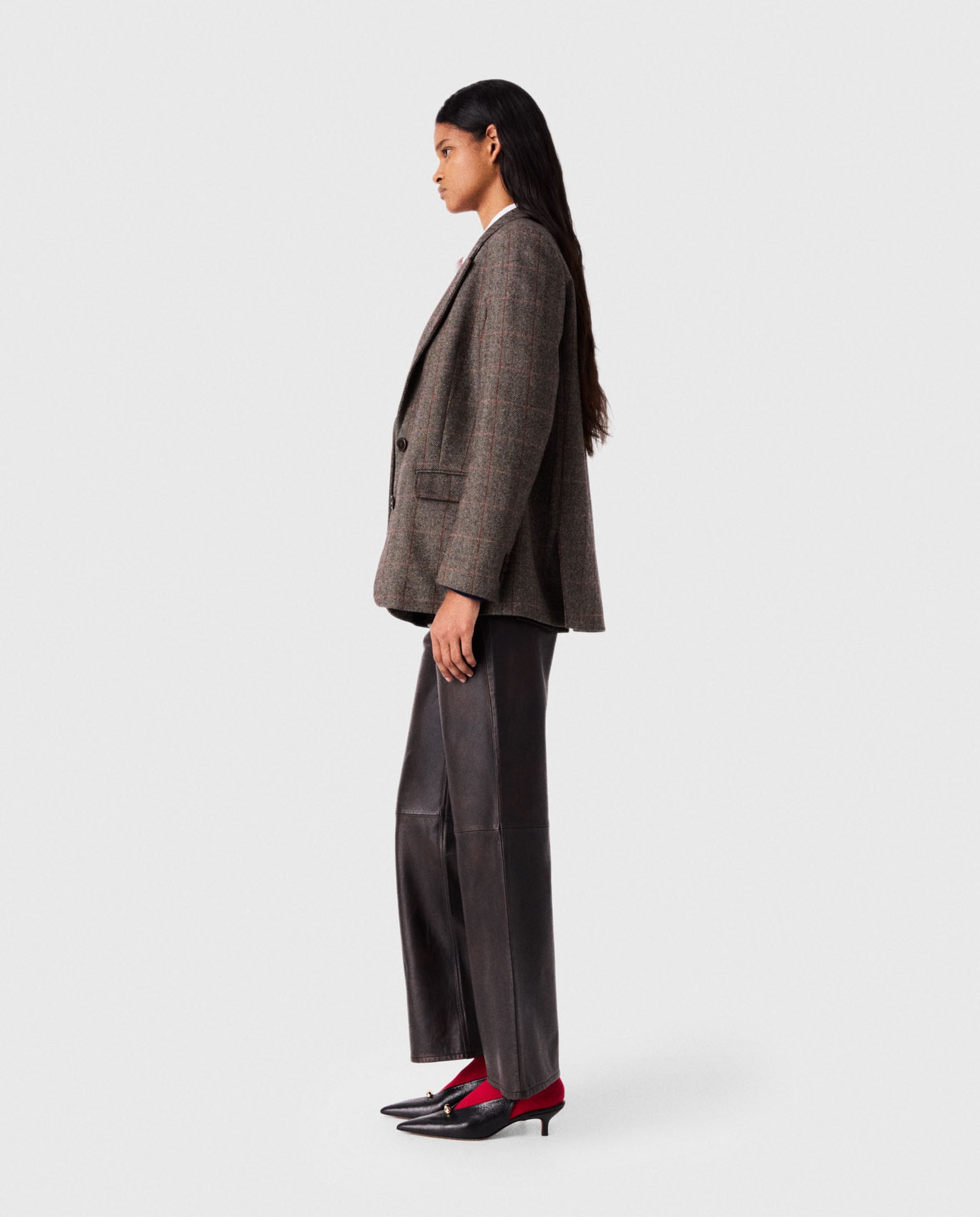 Pantalones de mujer rectos de piel - Maje - Marrón oscuro Marrón oscuro-3