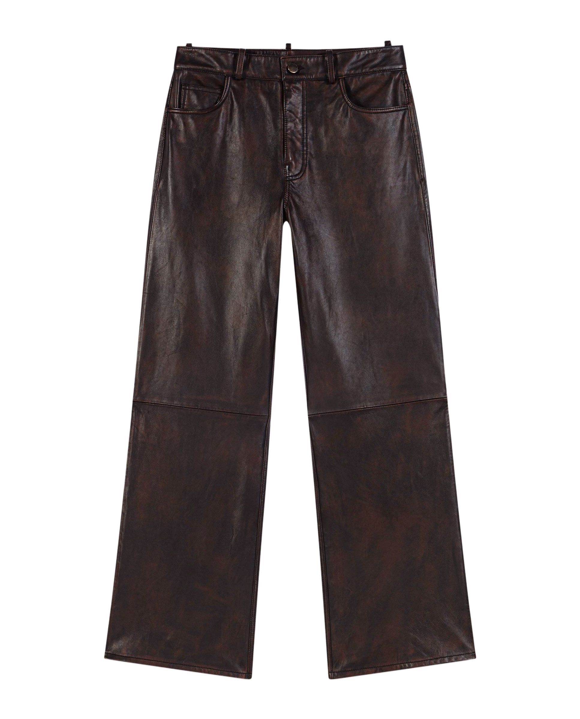 Pantalones de mujer rectos de piel - Maje - Marrón oscuro Marrón oscuro-8