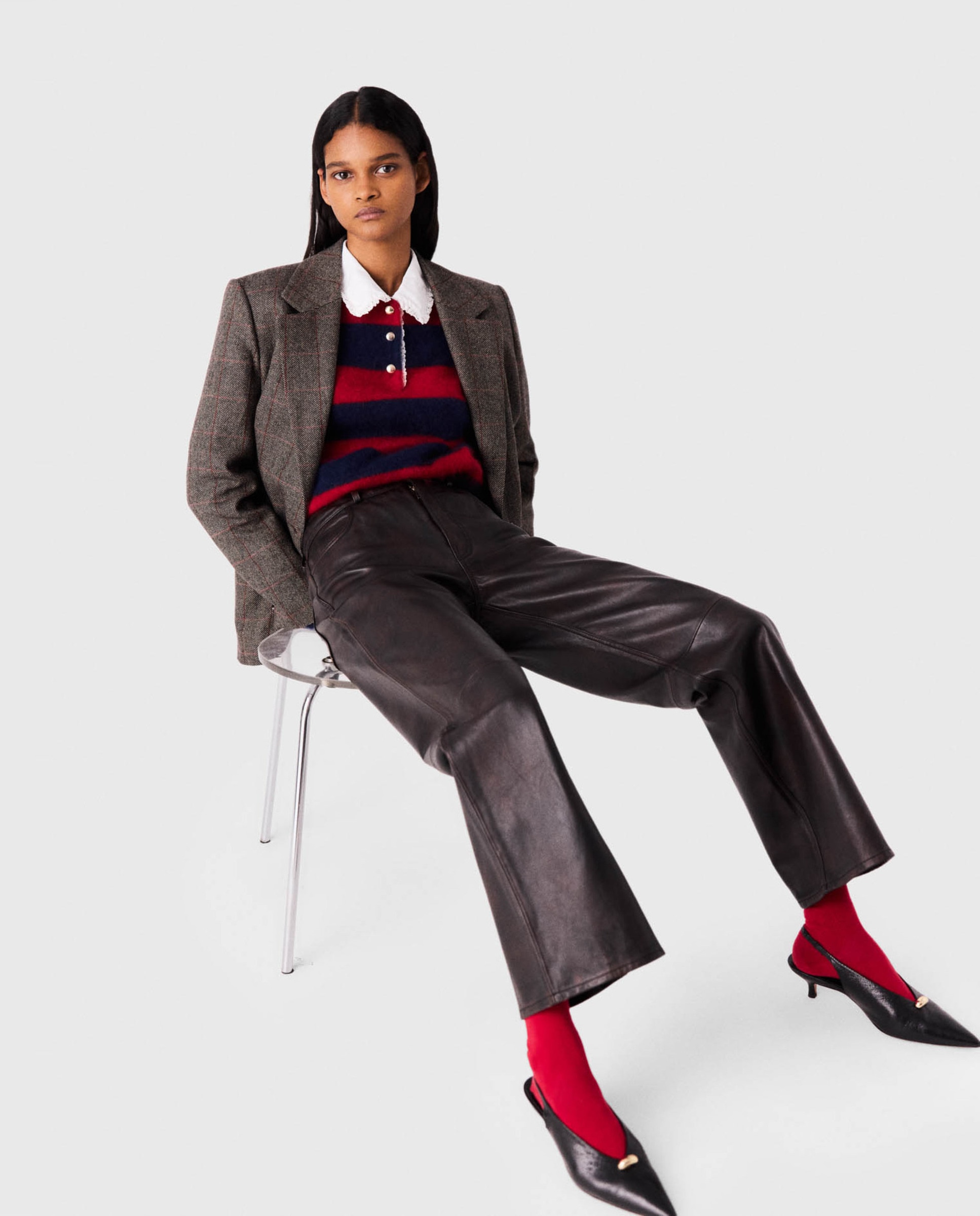 Pantalones de mujer rectos de piel - Maje - Marrón oscuro Marrón oscuro-7