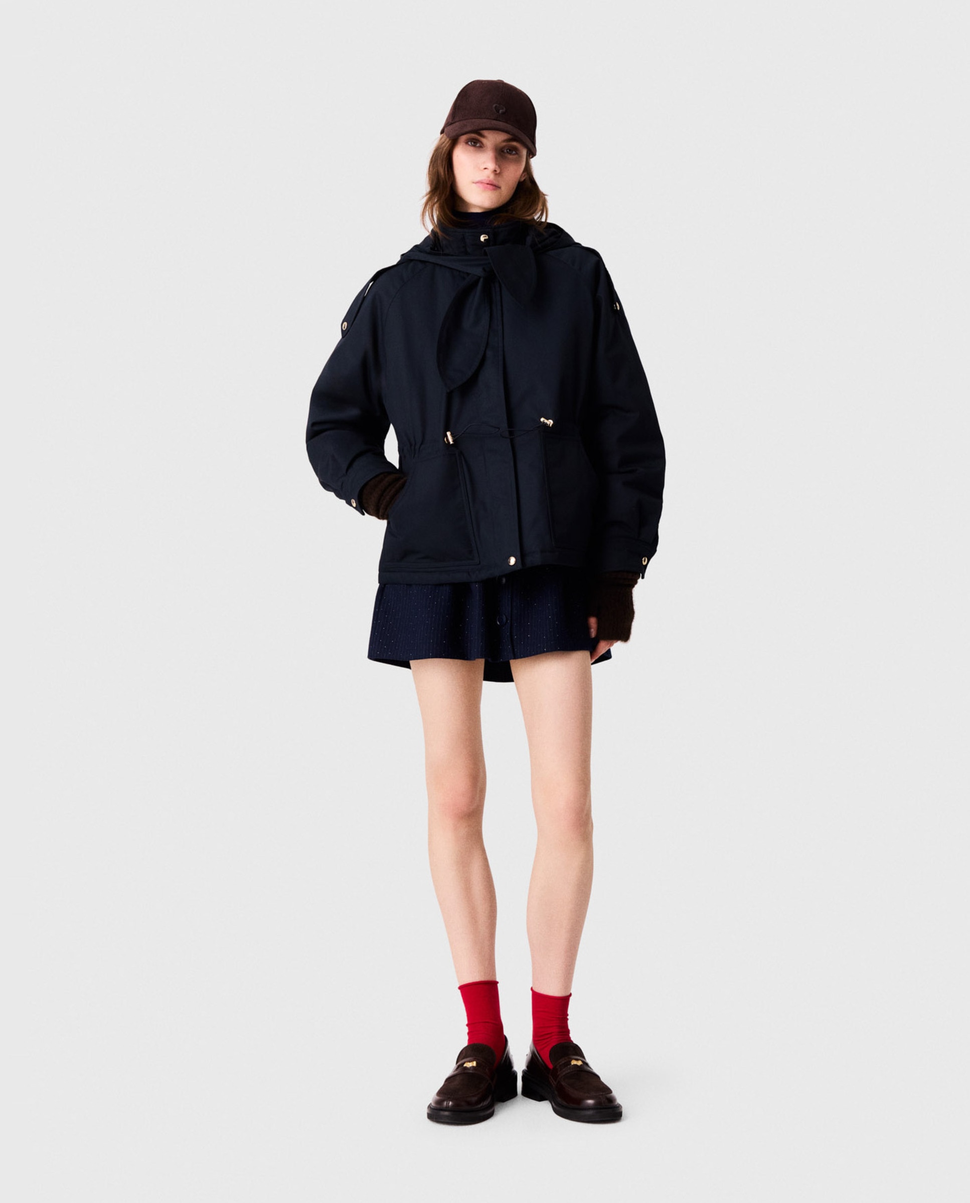 Parka de mujer 100% algodón midi acolchada con capucha desmontable - Maje - Azul marino Azul marino-1