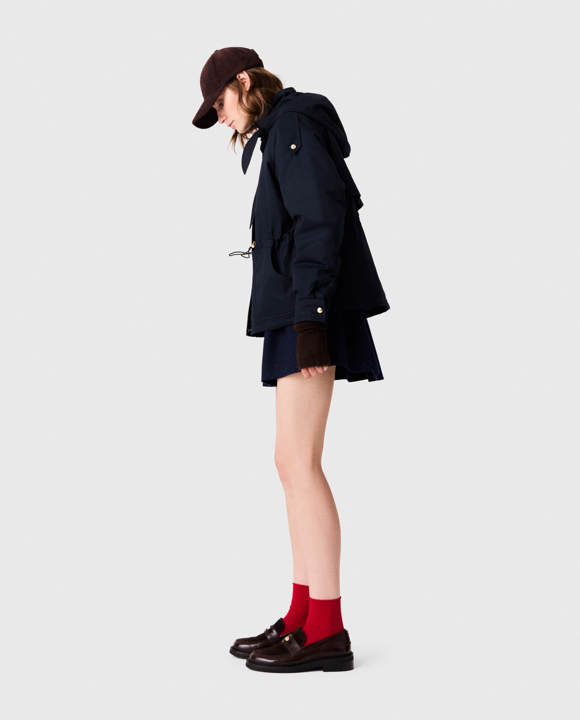 Parka de mujer 100% algodón midi acolchada con capucha desmontable - Maje - Azul marino Azul marino-2