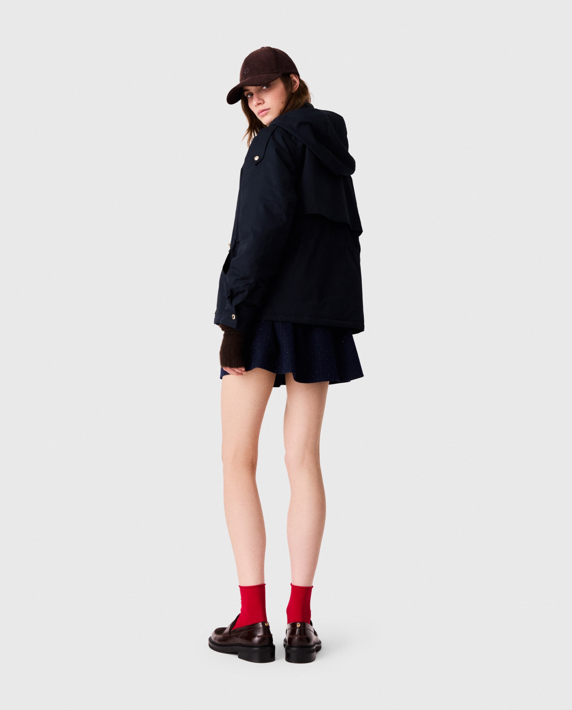 Parka de mujer 100% algodón midi acolchada con capucha desmontable - Maje - Azul marino Azul marino-3