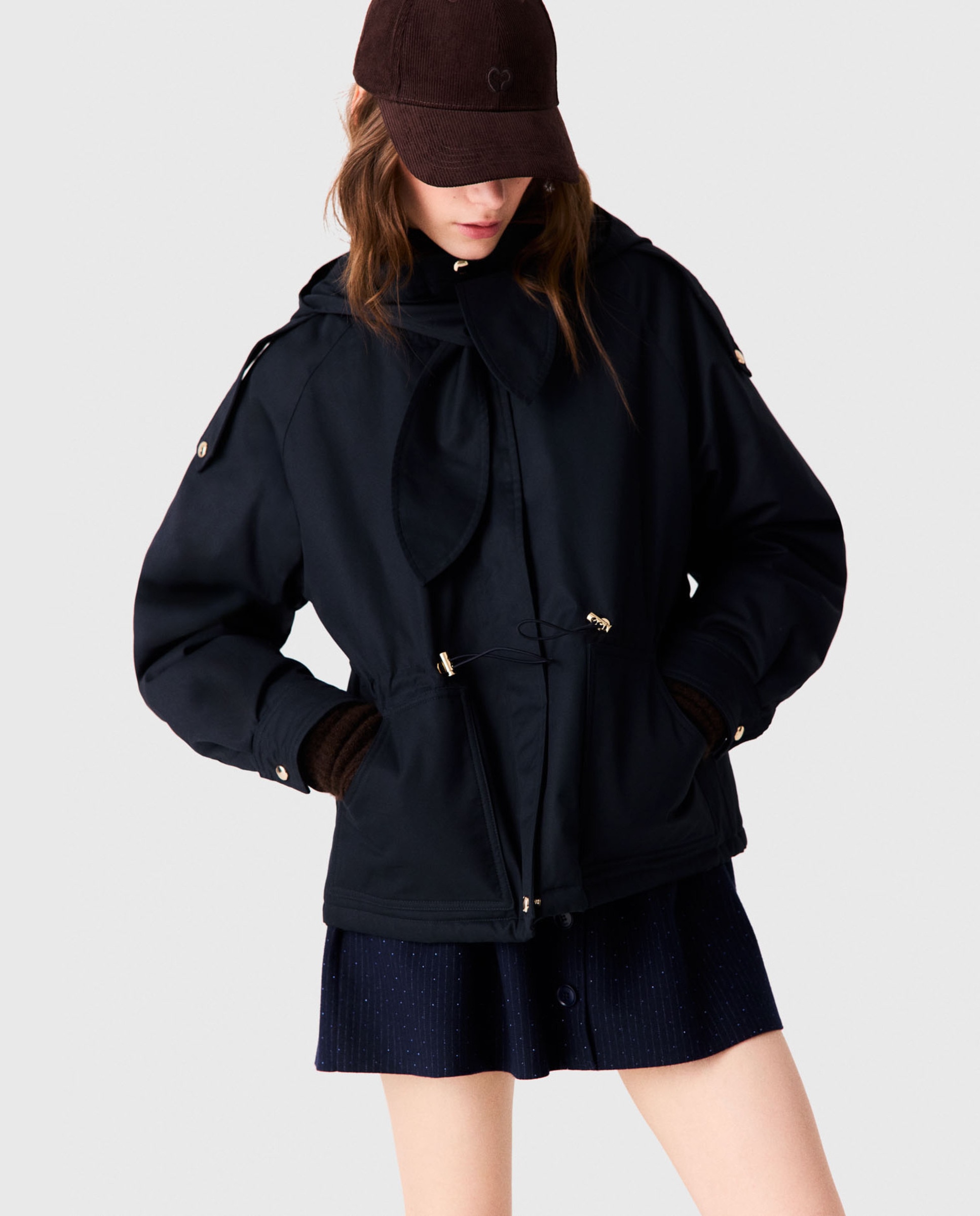 Parka de mujer 100% algodón midi acolchada con capucha desmontable - Maje - Azul marino Azul marino-4