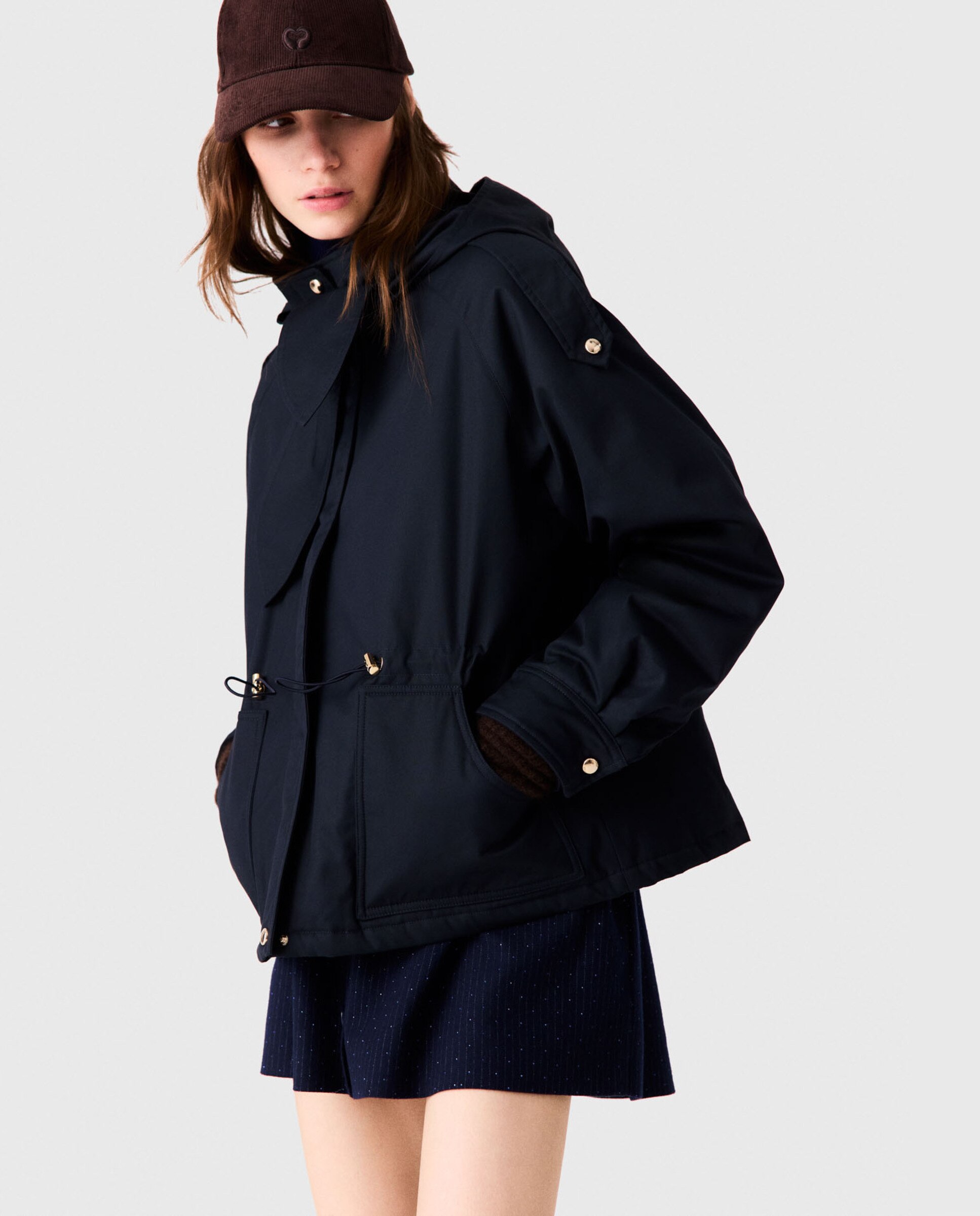Parka de mujer 100% algodón midi acolchada con capucha desmontable - Maje - Azul marino Azul marino-5