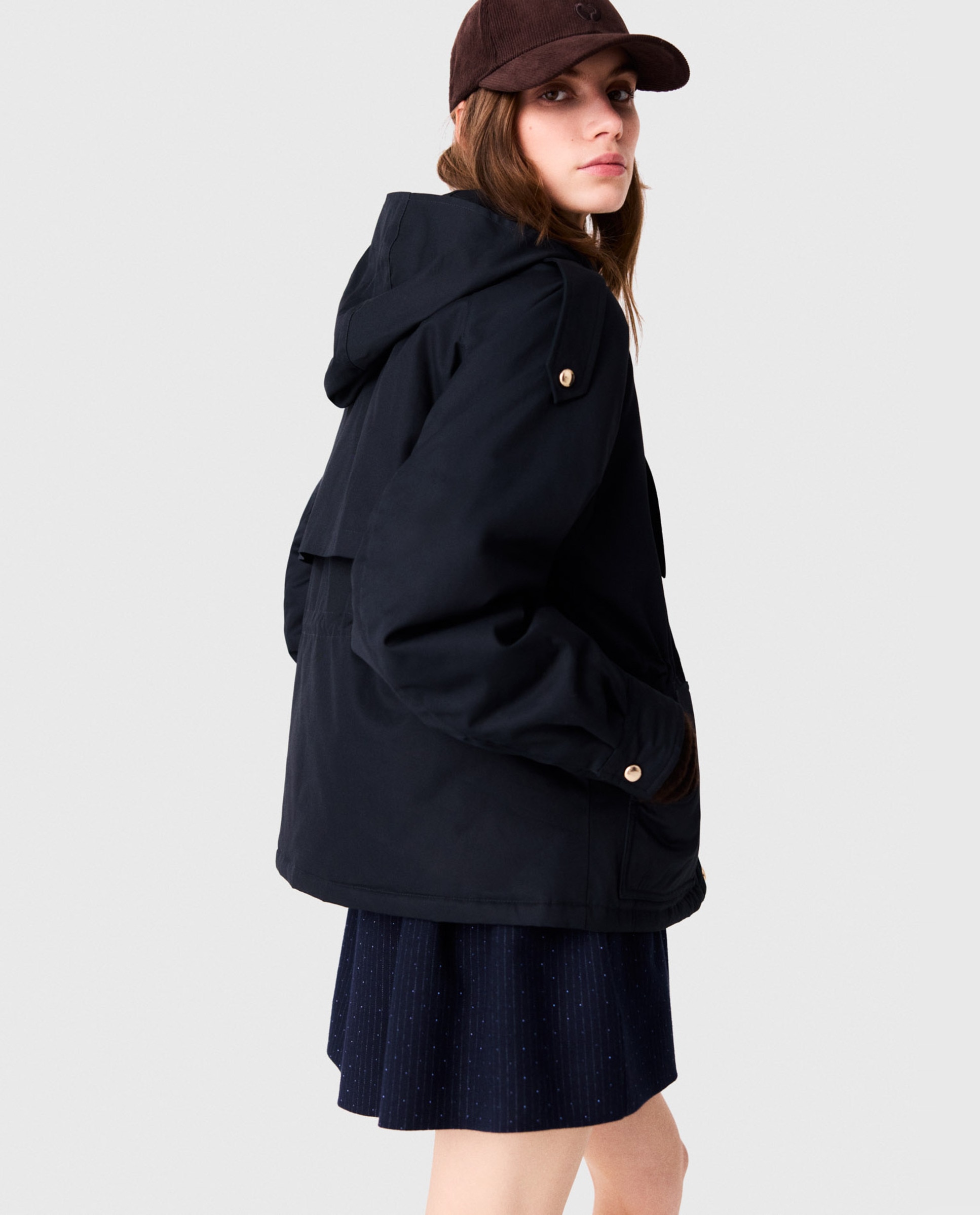 Parka de mujer 100% algodón midi acolchada con capucha desmontable - Maje - Azul marino Azul marino-6