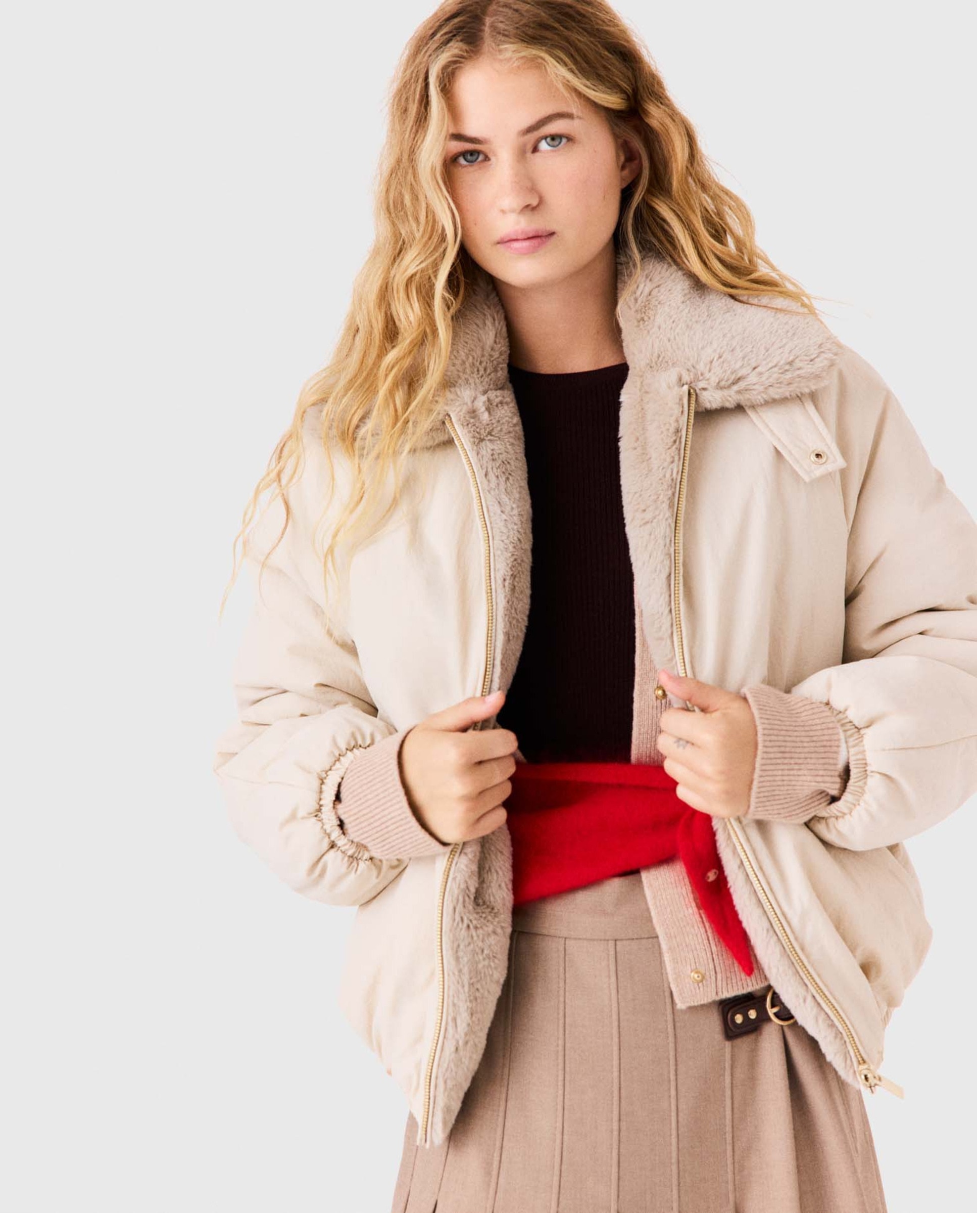 Plumífero de mujer corto oversize reversible de pelo sintético - Maje - Beige Beige-1