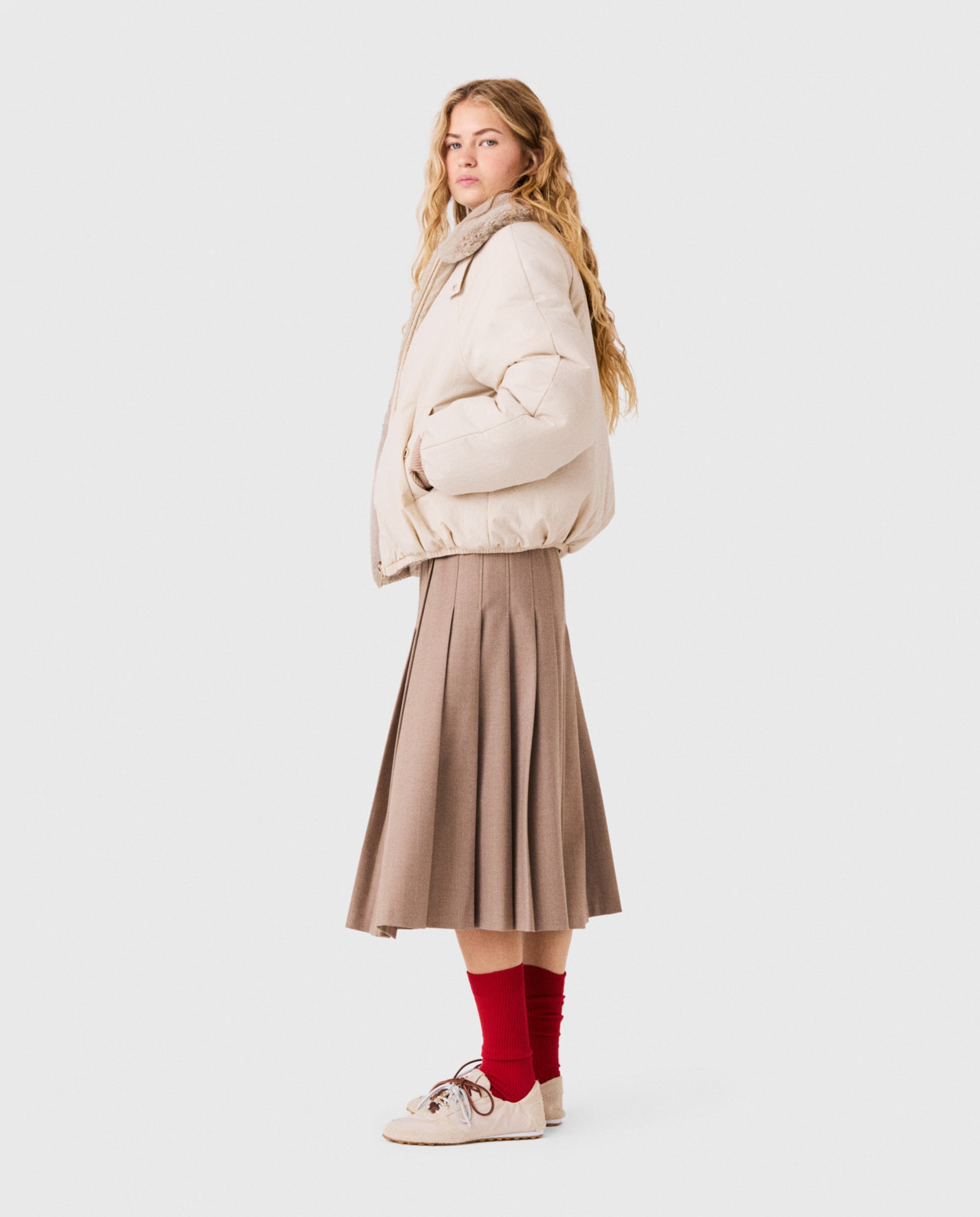 Plumífero de mujer corto oversize reversible de pelo sintético - Maje - Beige Beige-3