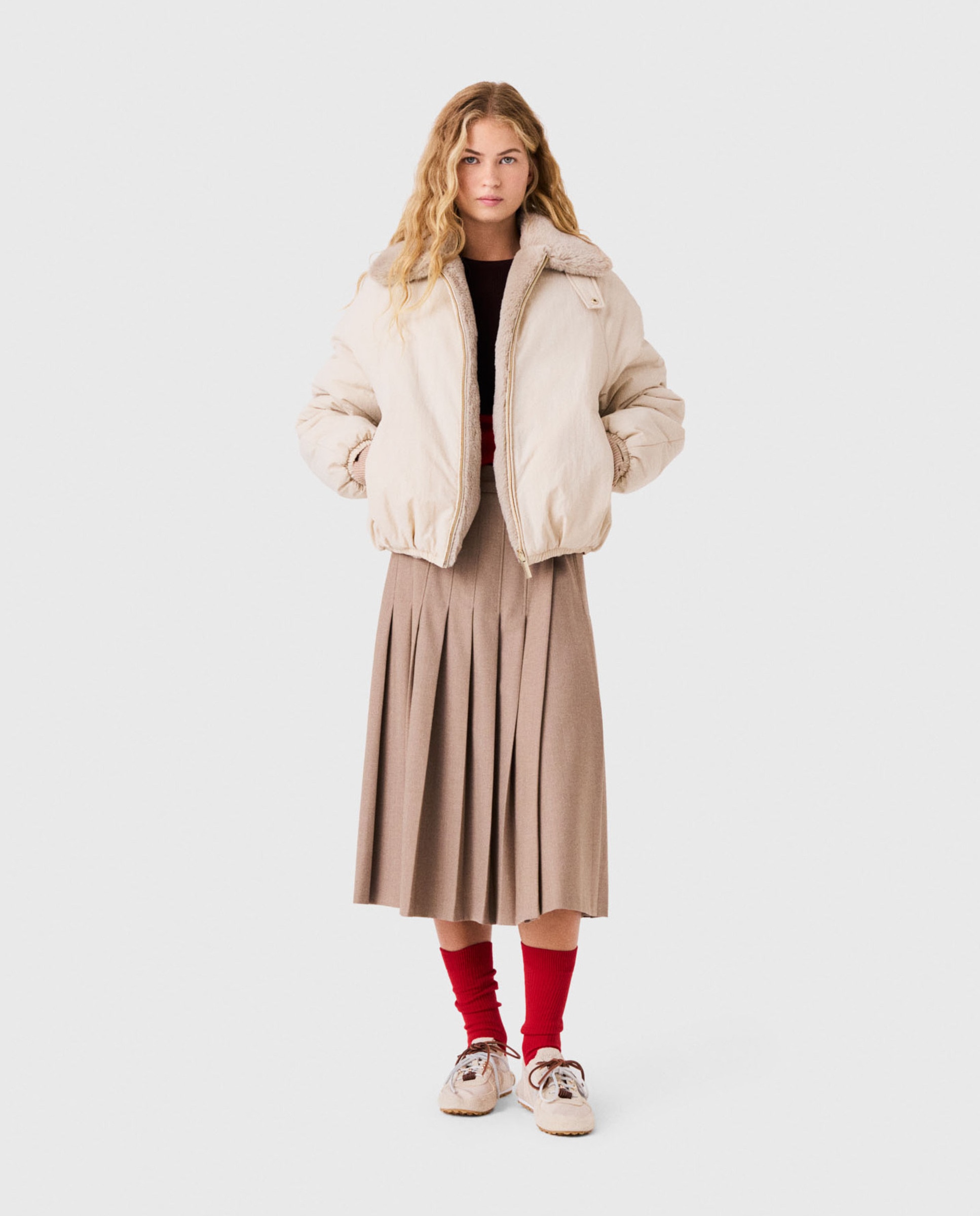 Plumífero de mujer corto oversize reversible de pelo sintético - Maje - Beige Beige-4