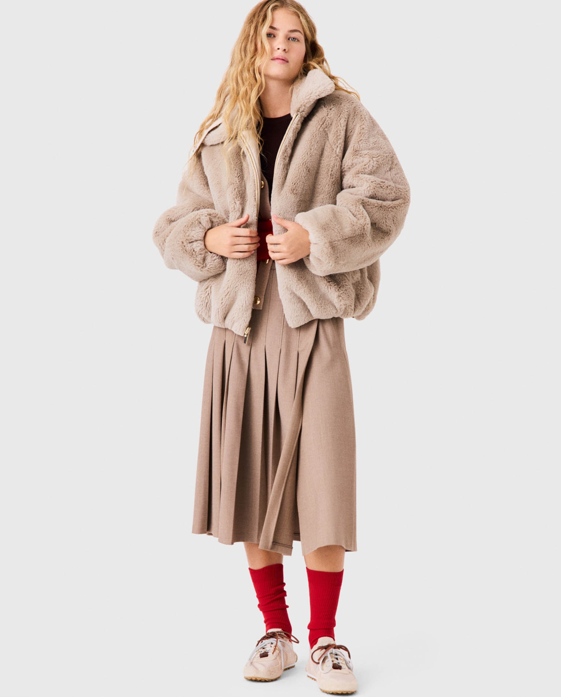 Plumífero de mujer corto oversize reversible de pelo sintético - Maje - Beige Beige-5