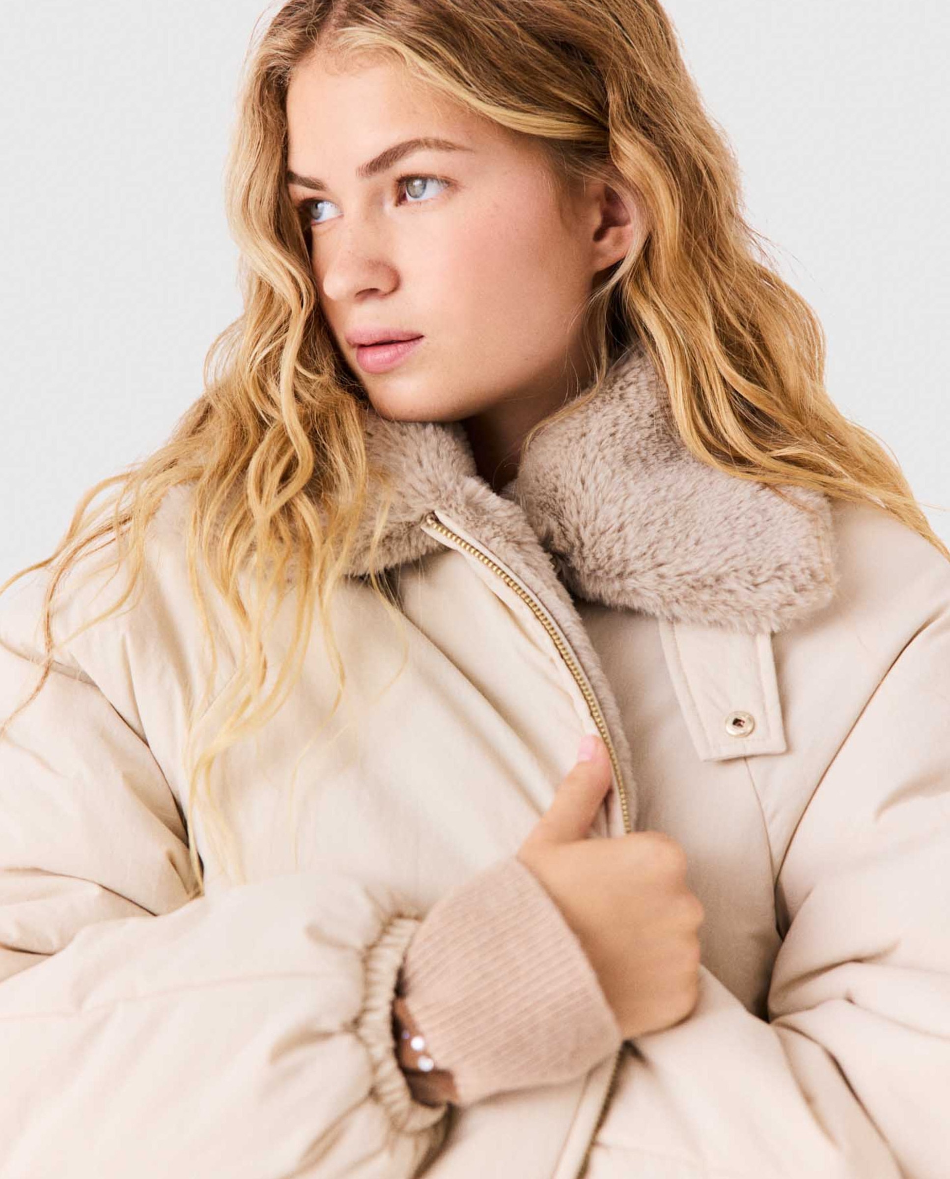 Plumífero de mujer corto oversize reversible de pelo sintético - Maje - Beige Beige-6