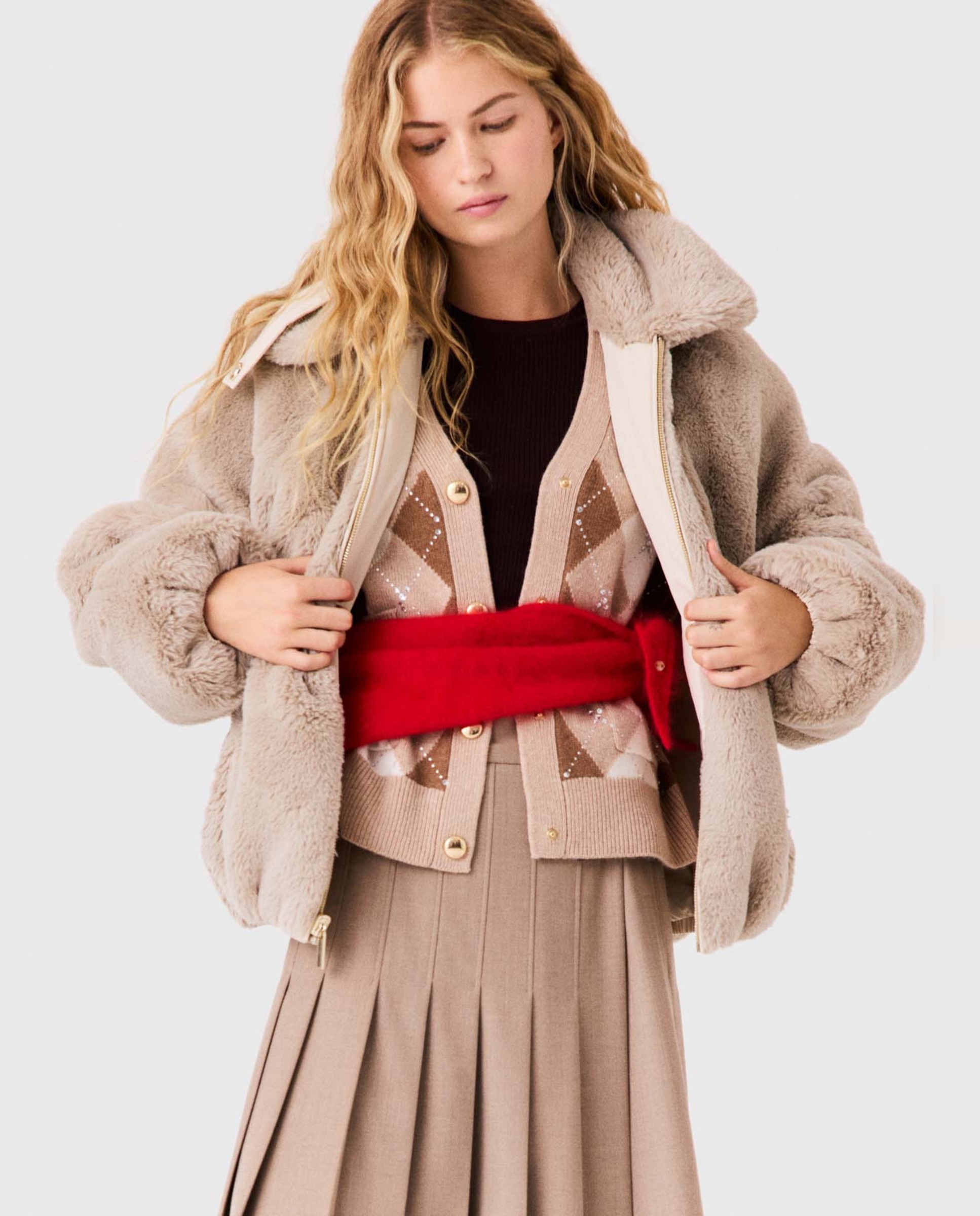 Plumífero de mujer corto oversize reversible de pelo sintético - Maje - Beige Beige-7