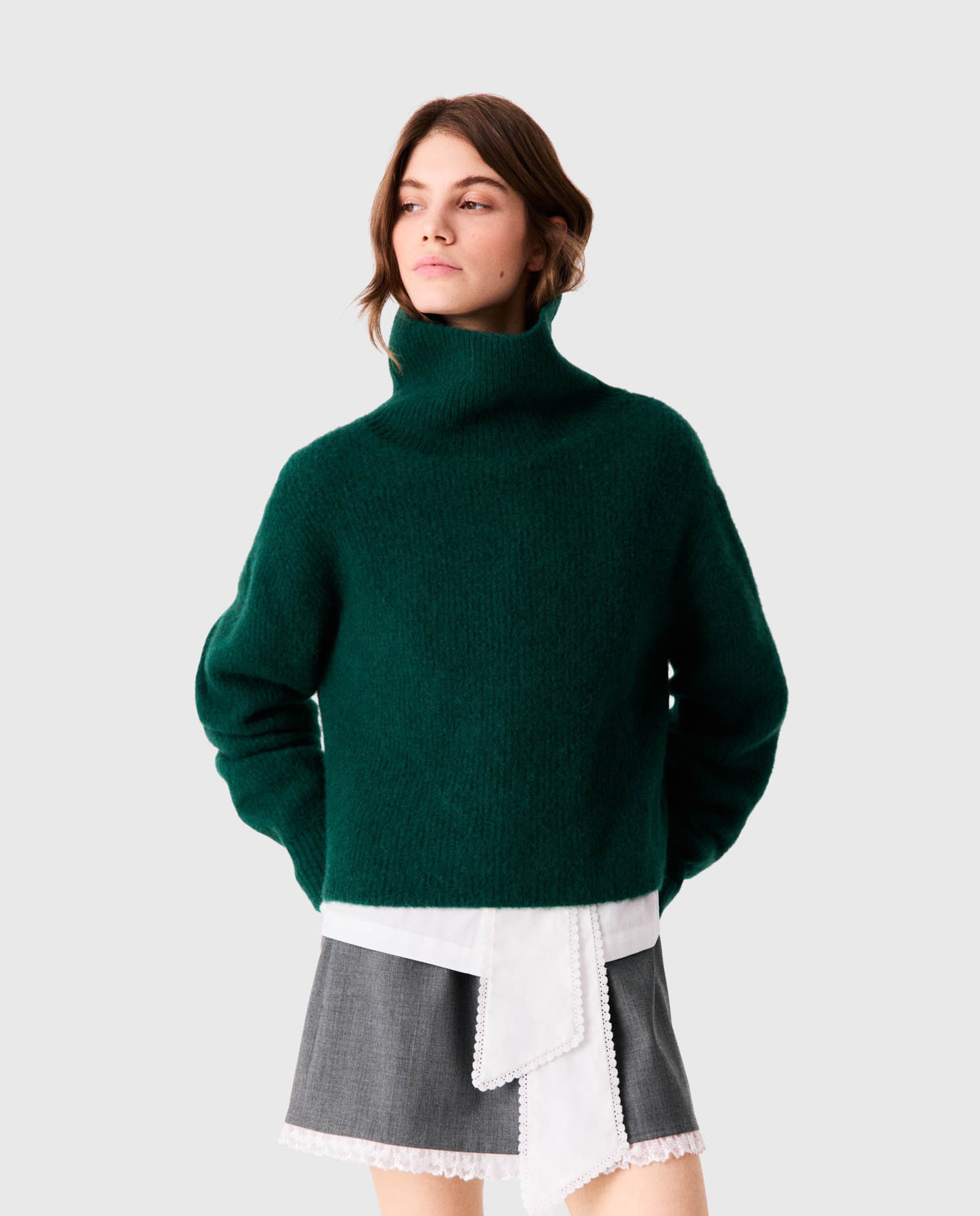 Jersey de cuello vuelto holgado de mujer de yak - Maje - Verde Verde-1