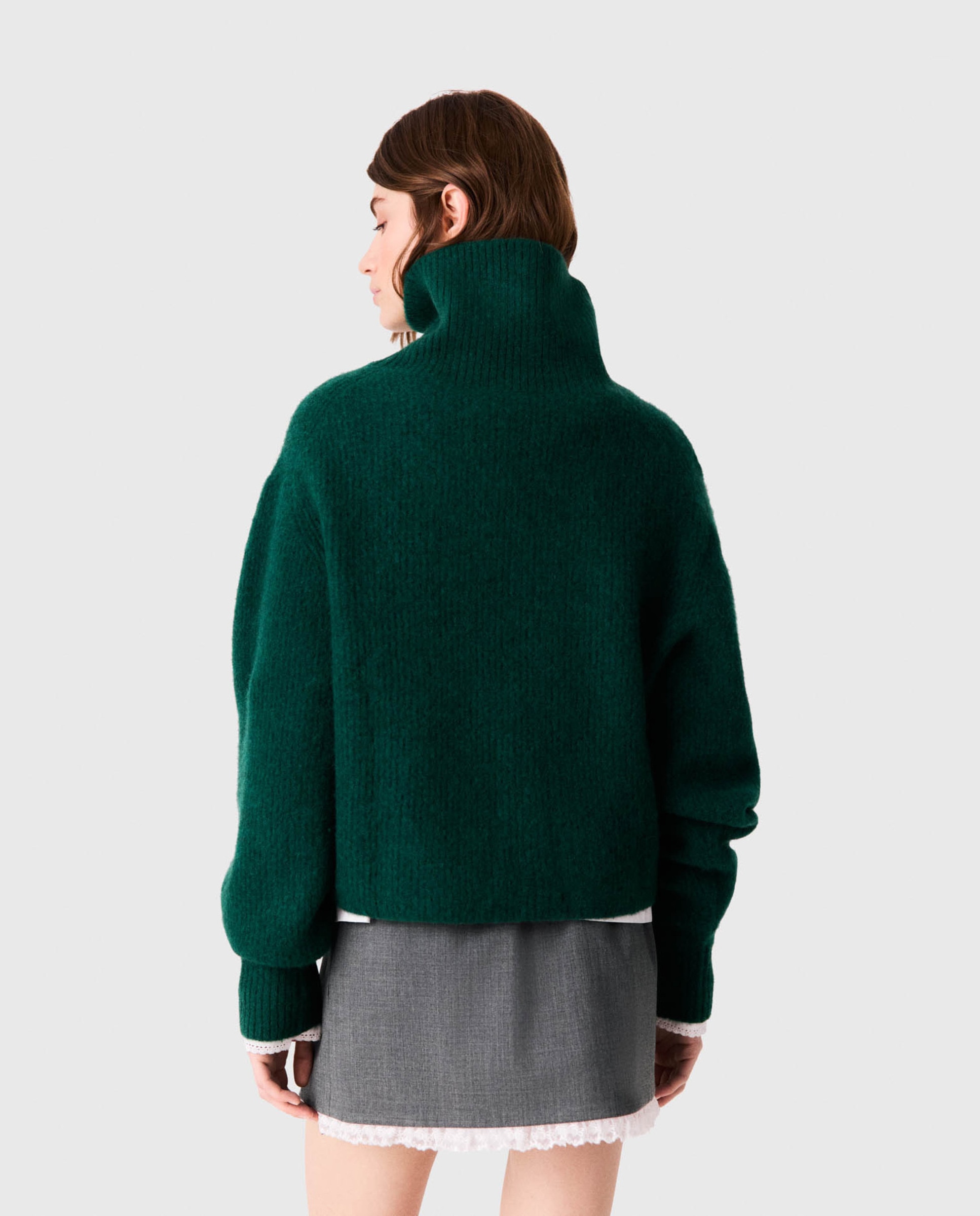Jersey de cuello vuelto holgado de mujer de yak - Maje - Verde Verde-2