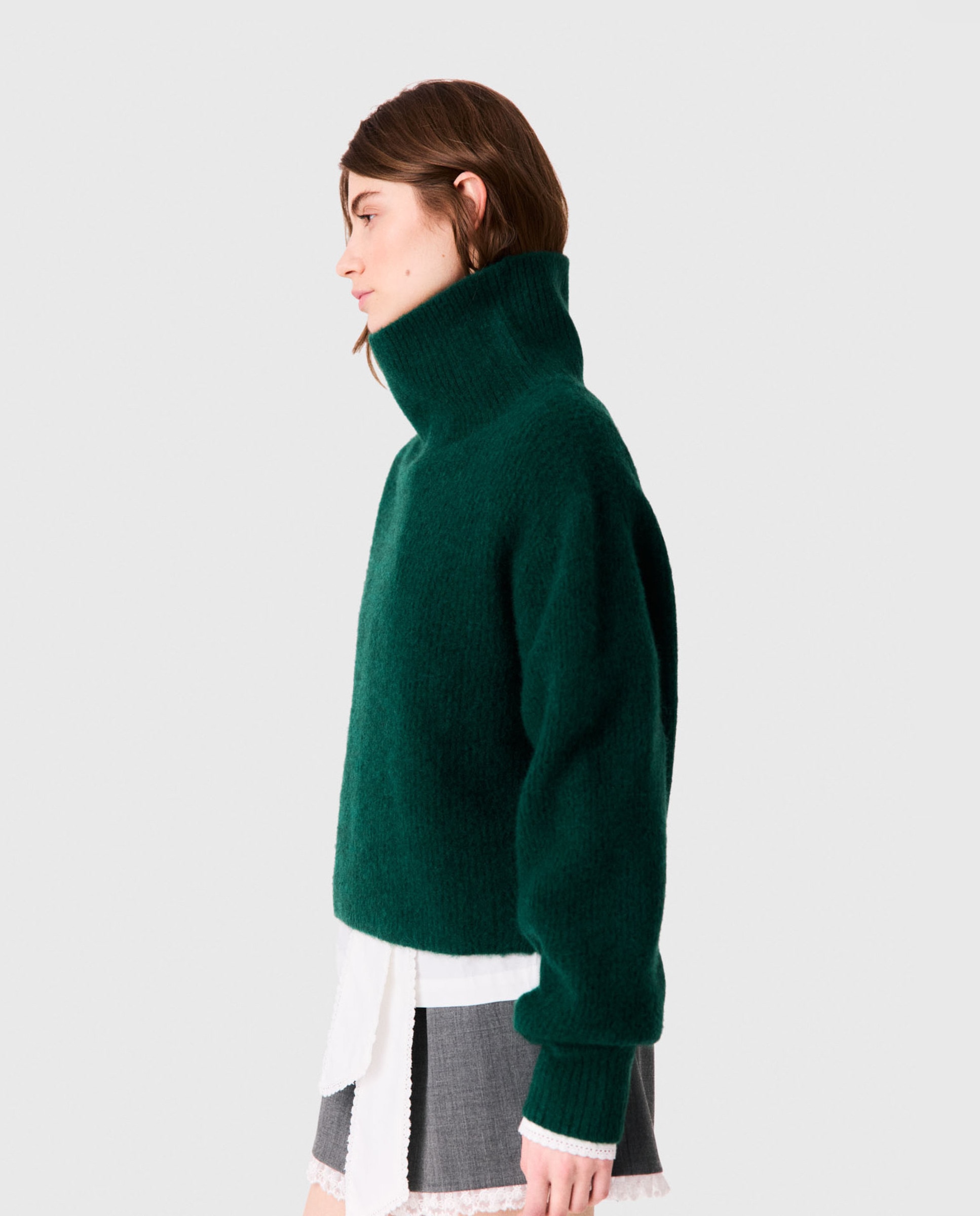 Jersey de cuello vuelto holgado de mujer de yak - Maje - Verde Verde-3